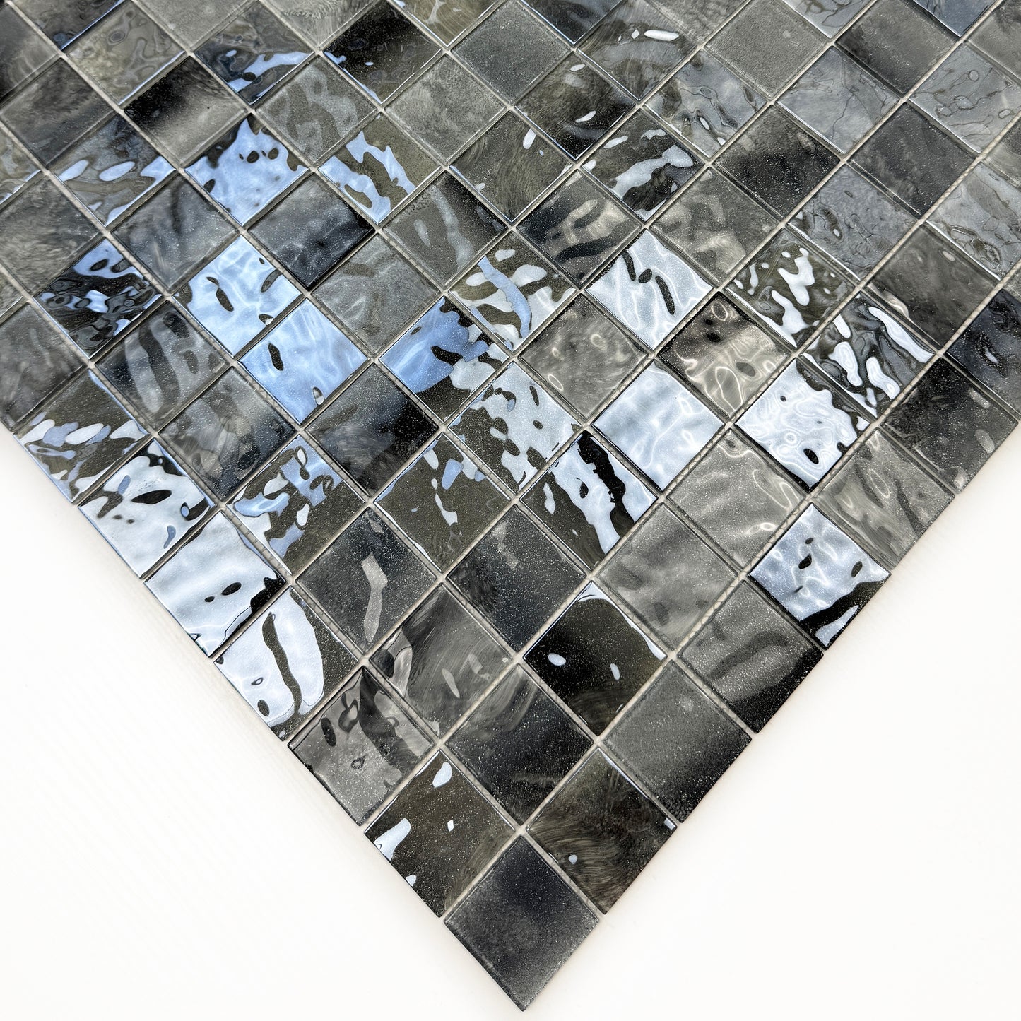 Marble Mirage Series Seal Grey & Iron Grey & Black Mixed Marble Transparent Textures Crystal Glass Mosaic( Chip Size: 48X48X4 mm , 11pcs/sqm, per sqm selling)