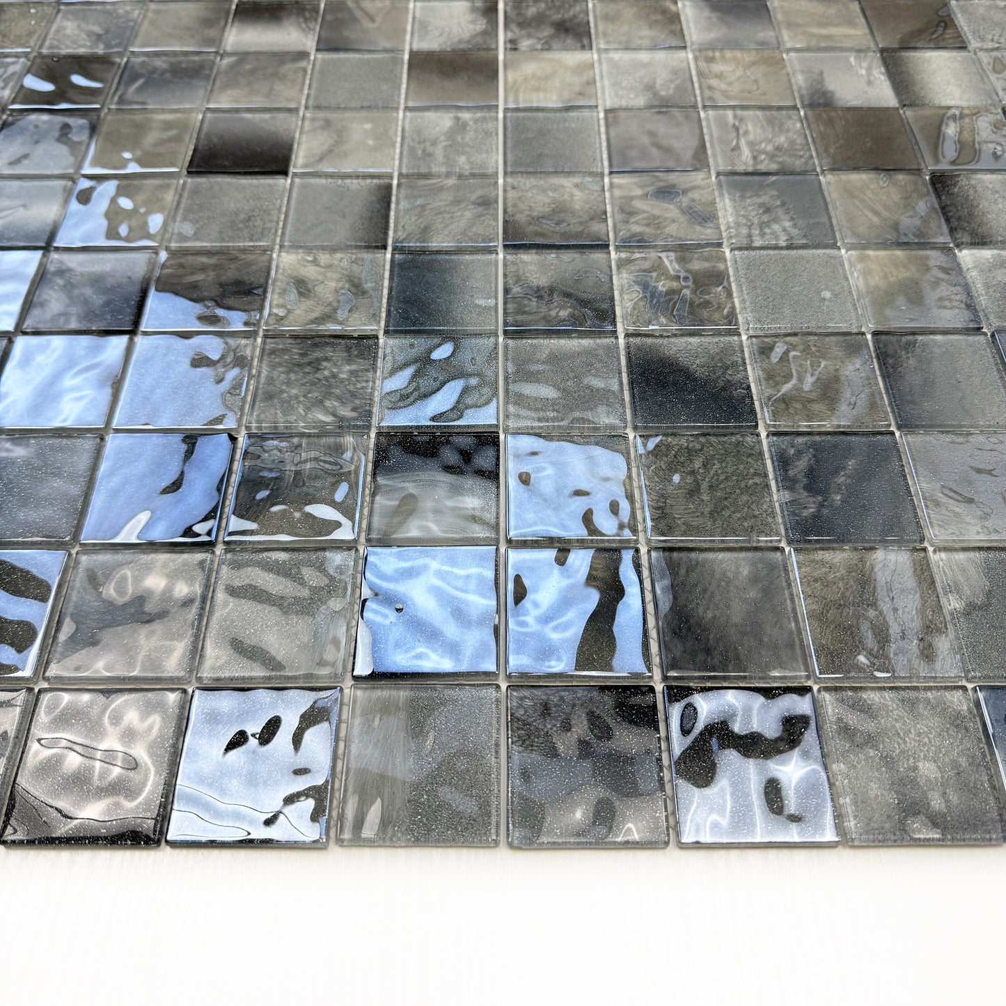 Marble Mirage Series Seal Grey & Iron Grey & Black Mixed Marble Transparent Textures Crystal Glass Mosaic( Chip Size: 48X48X4 mm , 11pcs/sqm, per sqm selling)