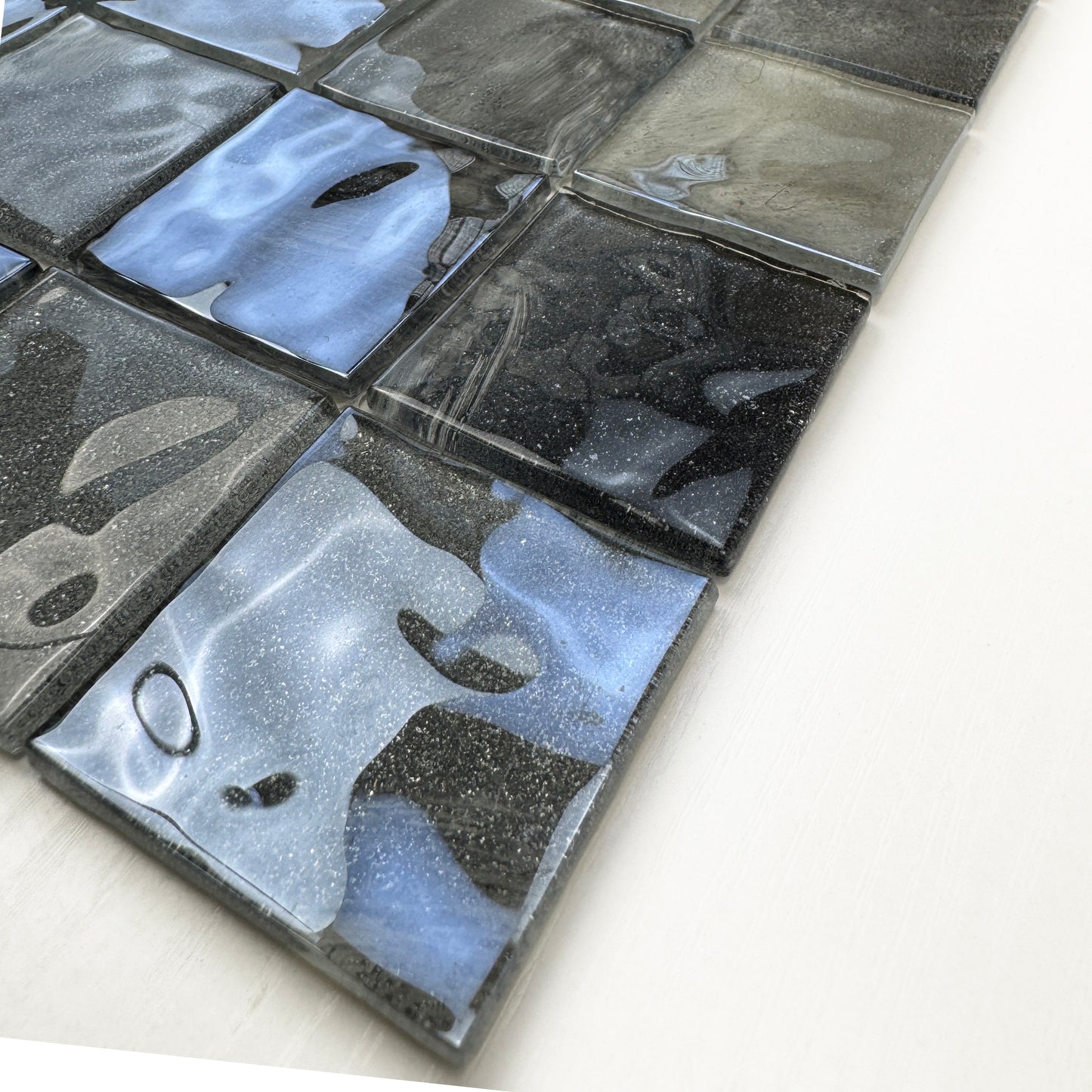 Marble Mirage Series Seal Grey & Iron Grey & Black Mixed Marble Transparent Textures Crystal Glass Mosaic( Chip Size: 48X48X4 mm , 11pcs/sqm, per sqm selling)