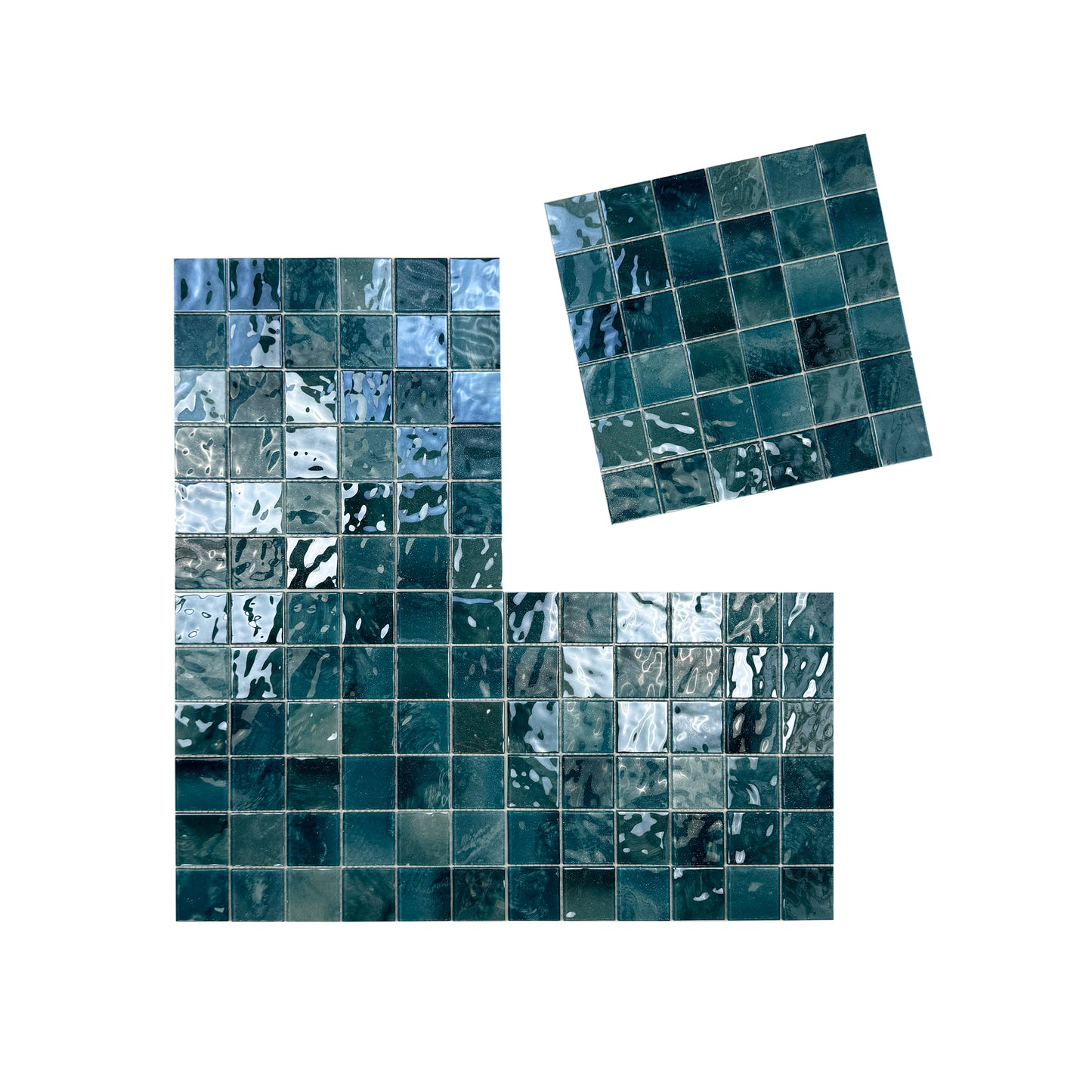 Marble Mirage Series Tiffany Blue & Sapphire Blue & Yale Blue Mixed Marble Transparent Textures Crystal Glass Mosaic