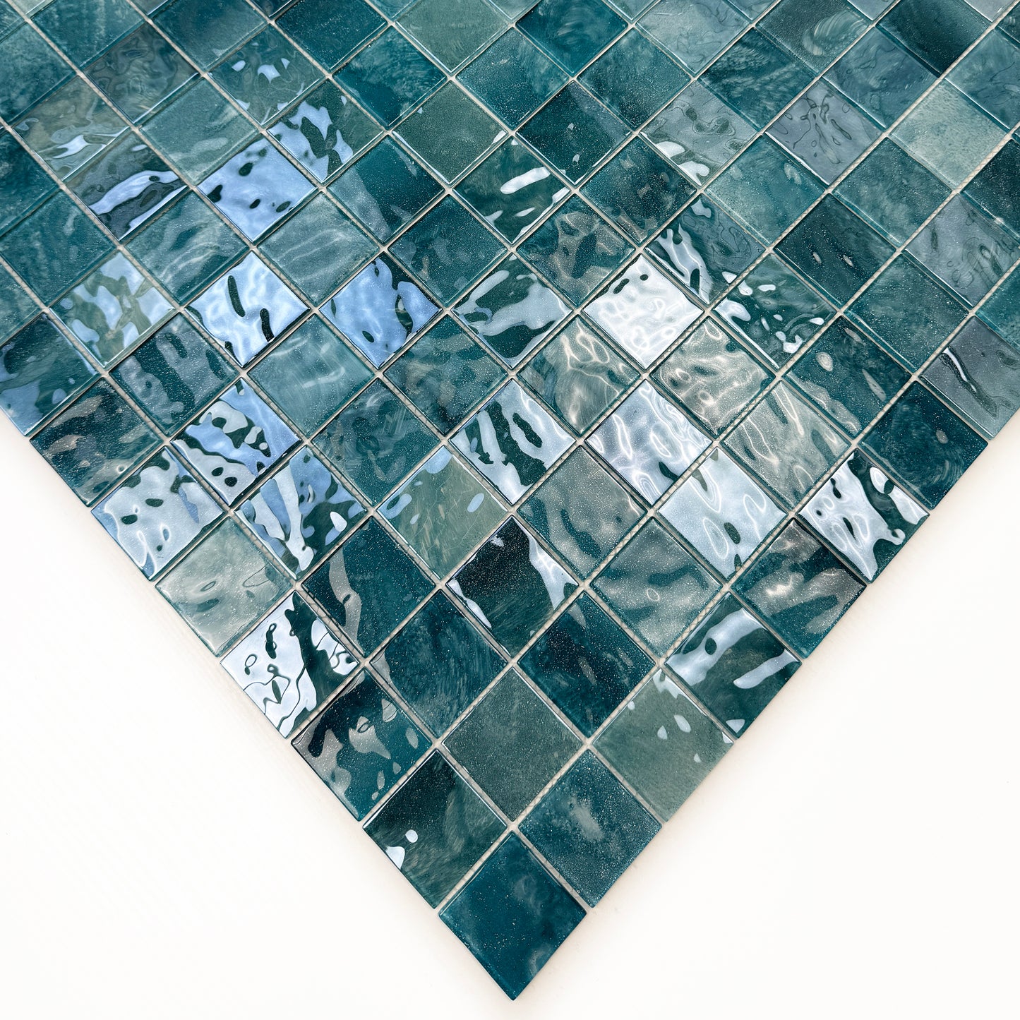 Marble Mirage Series Tiffany Blue & Sapphire Blue & Yale Blue Mixed Marble Transparent Textures Crystal Glass Mosaic