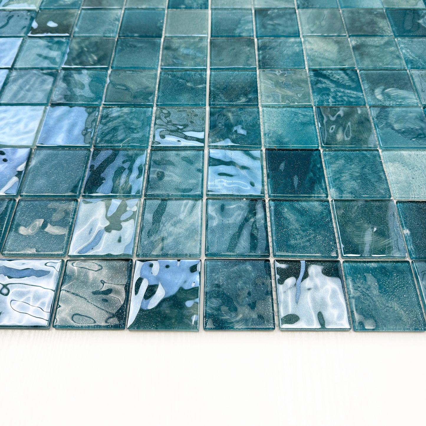 Marble Mirage Series Tiffany Blue & Sapphire Blue & Yale Blue Mixed Marble Transparent Textures Crystal Glass Mosaic