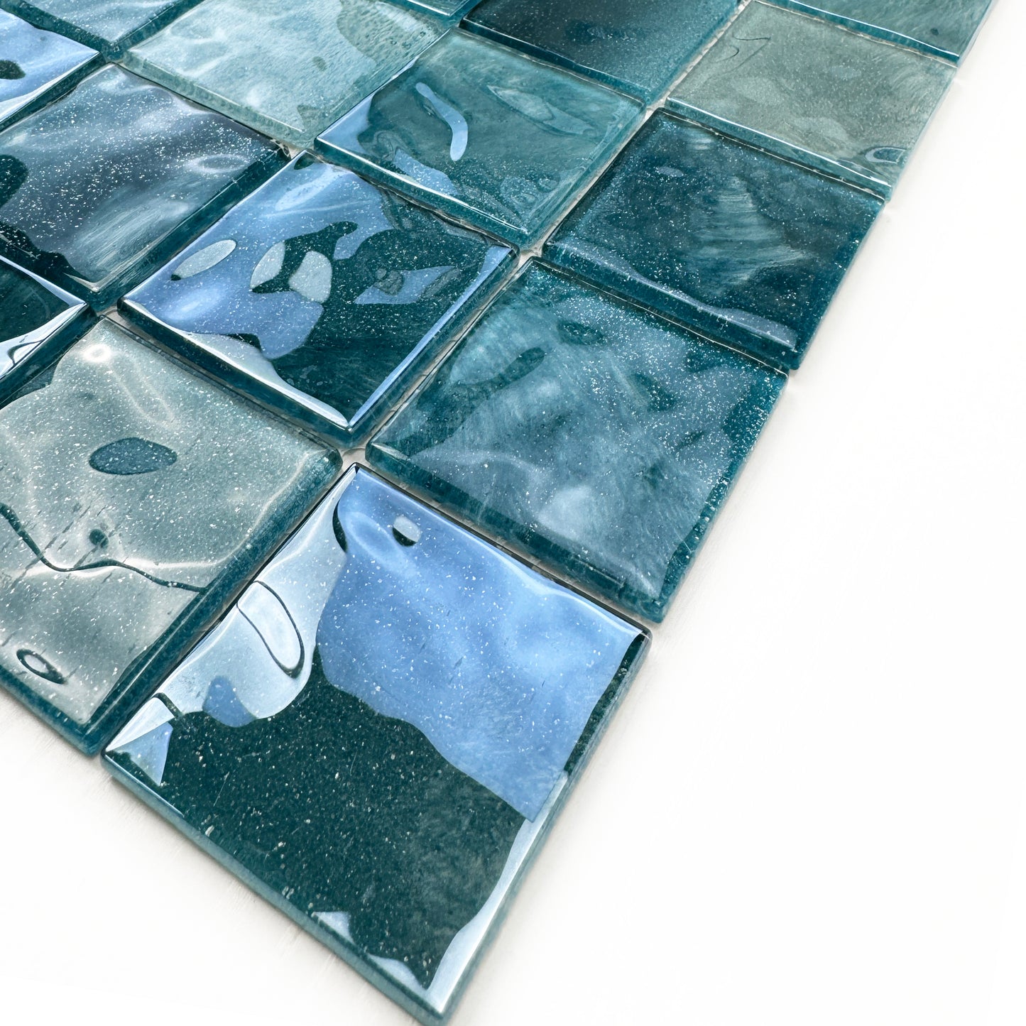 Marble Mirage Series Tiffany Blue & Sapphire Blue & Yale Blue Mixed Marble Transparent Textures Crystal Glass Mosaic
