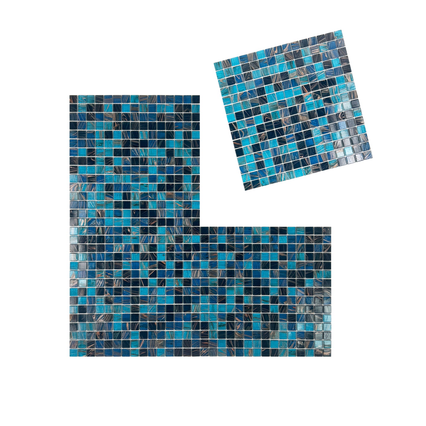 Glacial Artistry Series Cerulean Blue & Midnight Blue Mixed With Gold Line Hot Melt Glass Mosaic