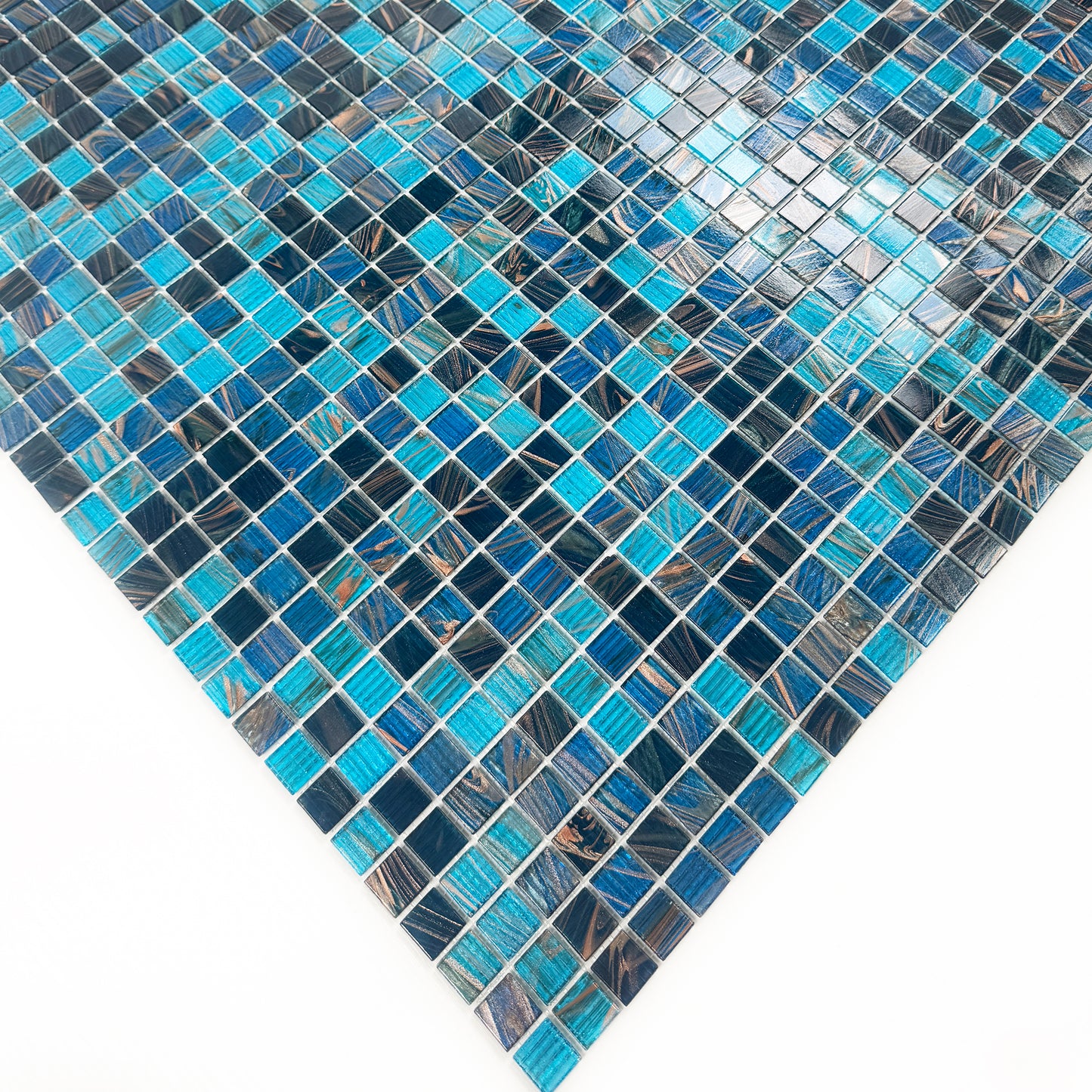 Glacial Artistry Series Cerulean Blue & Midnight Blue Mixed With Gold Line Hot Melt Glass Mosaic