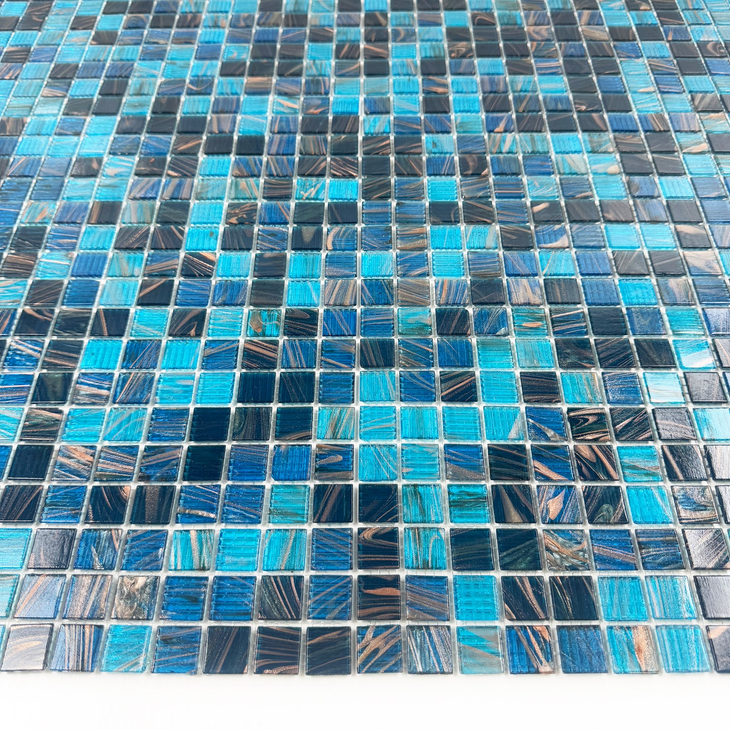 Glacial Artistry Series Cerulean Blue & Midnight Blue Mixed With Gold Line Hot Melt Glass Mosaic