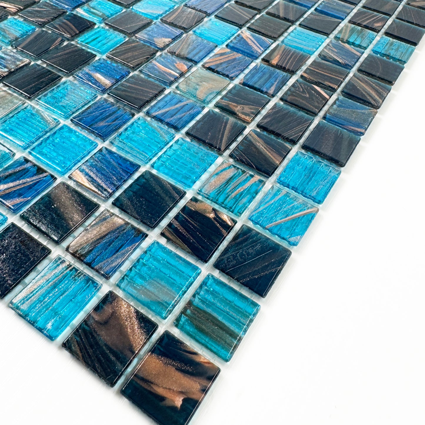 Glacial Artistry Series Cerulean Blue & Midnight Blue Mixed With Gold Line Hot Melt Glass Mosaic