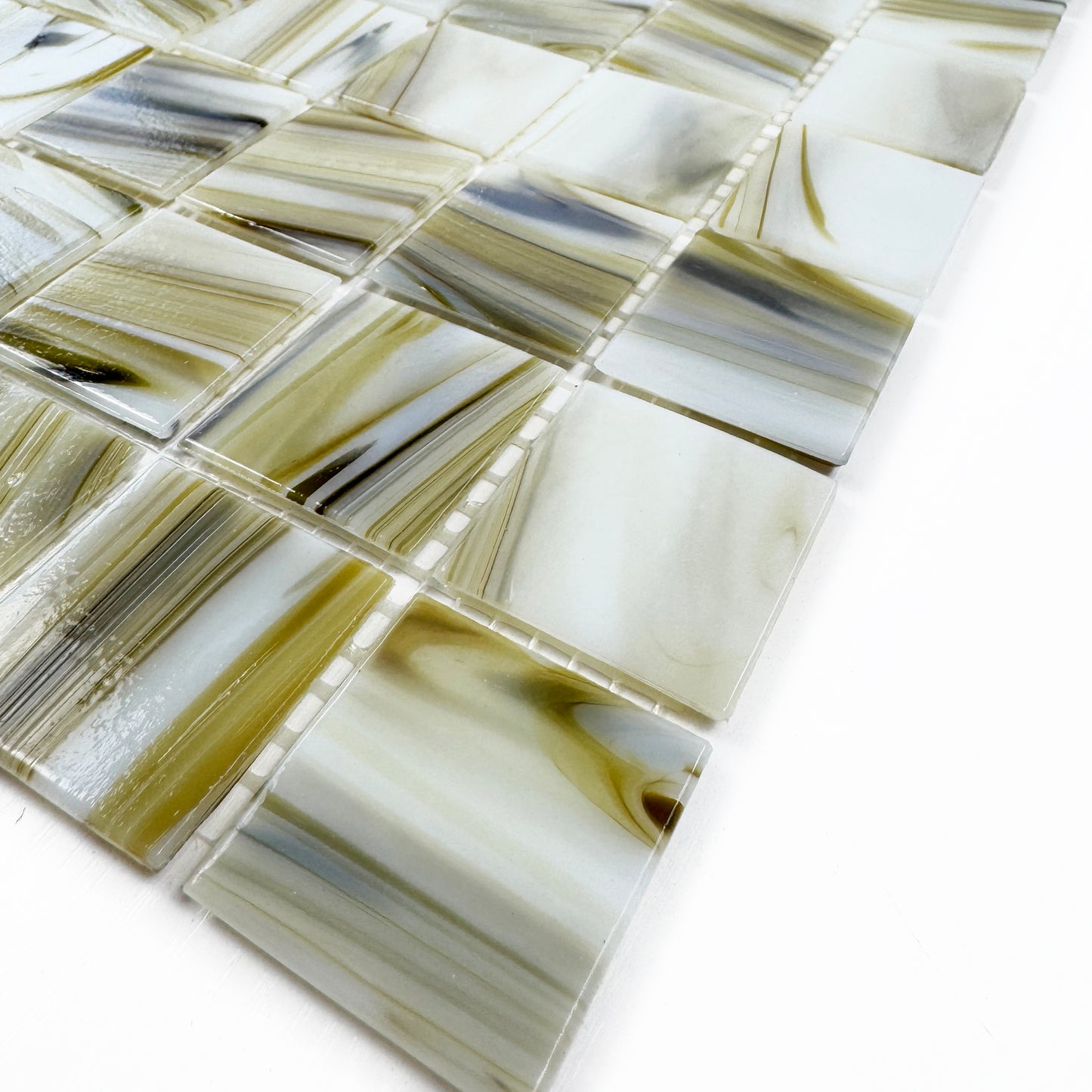 Glacial Artistry Series Olive Green & Saga Green & Milky white mixed Cloud Hot Melt Glass Mosaic