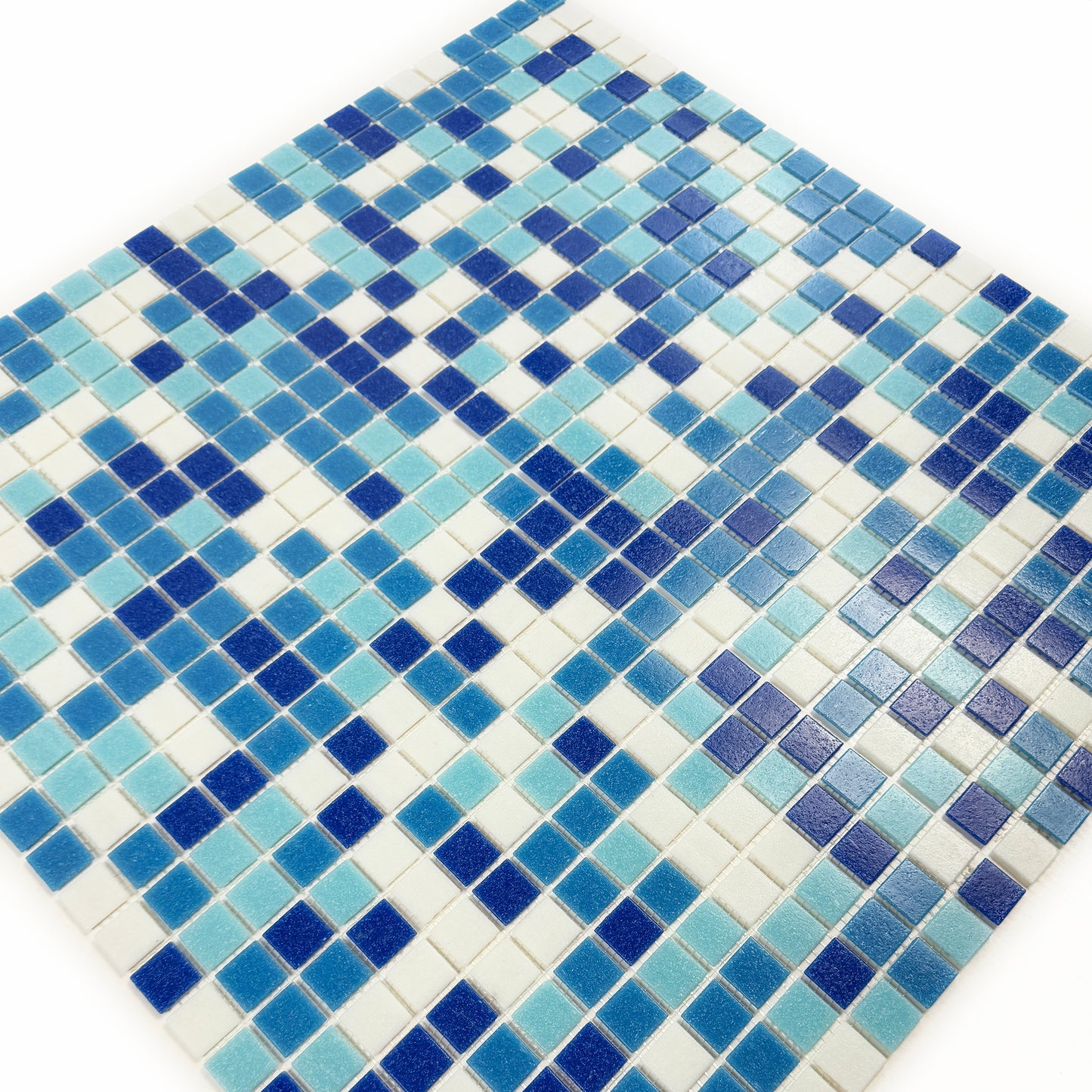Serene Spectrum Series White & Sky Blue & French Blue & Navy Blue Mixed Hot Melt Glass Mosaic