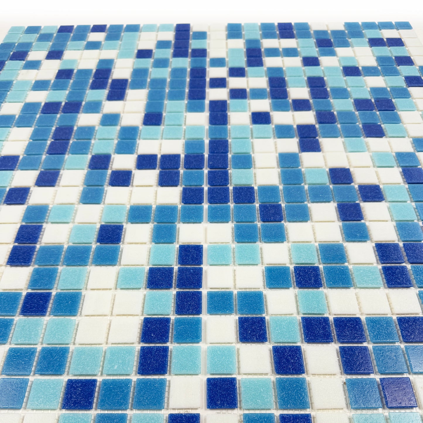 Serene Spectrum Series White & Sky Blue & French Blue & Navy Blue Mixed Hot Melt Glass Mosaic