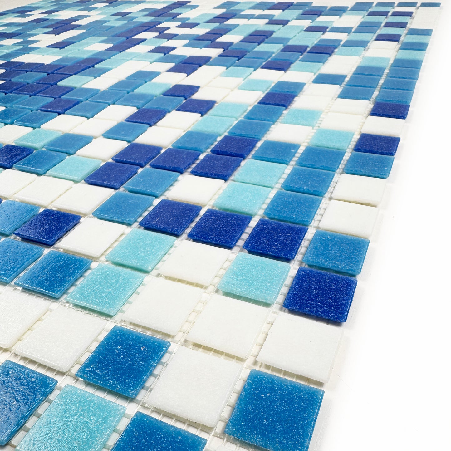 Serene Spectrum Series White & Sky Blue & French Blue & Navy Blue Mixed Hot Melt Glass Mosaic