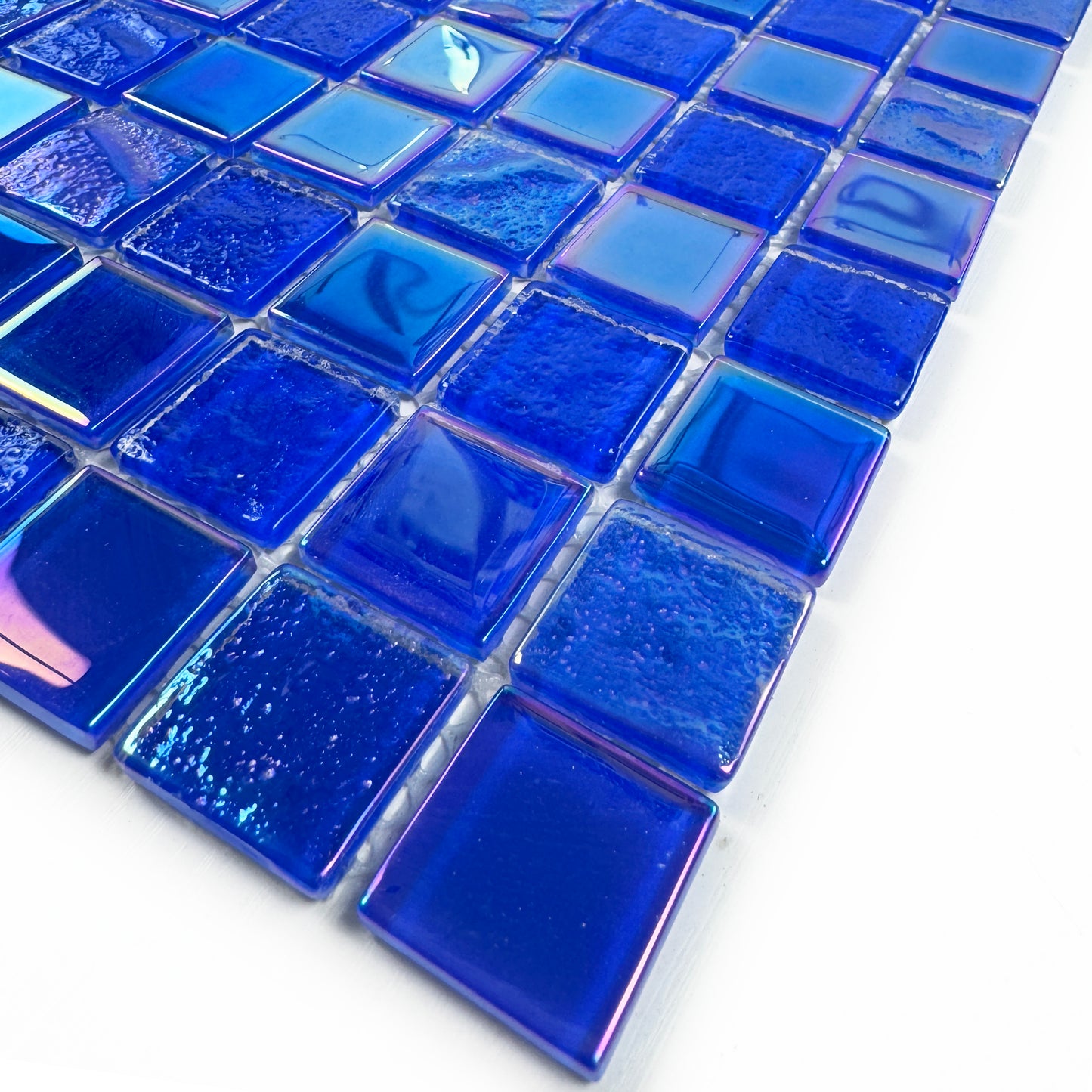 Crystal Cascade Collection Klein Blue Iridescent Mixed Wave Pattern Crystal Glass Mosaic