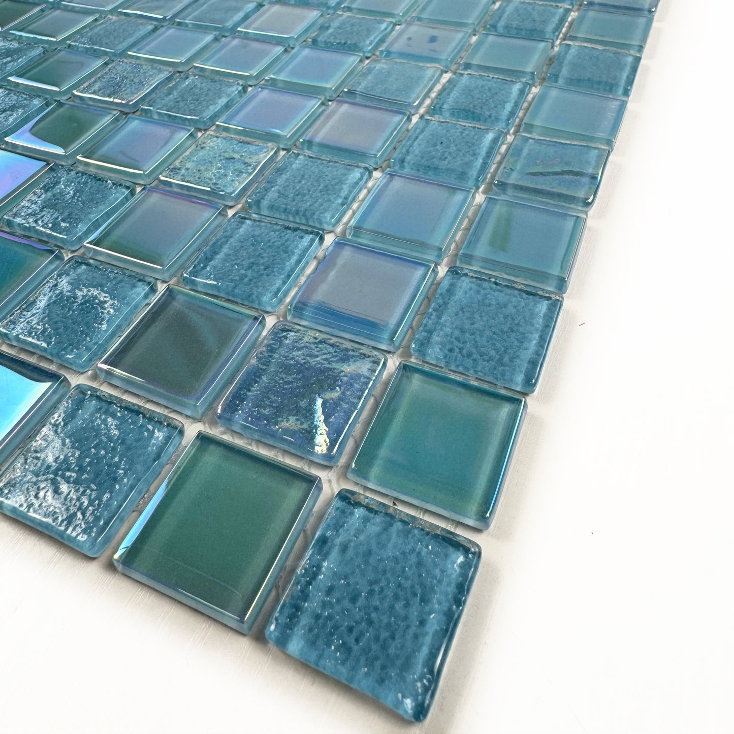 Crystal Cascade Collection Jungle Green & Moss Green Iridescent Mixed Wave Pattern Crystal Glass Mosaic