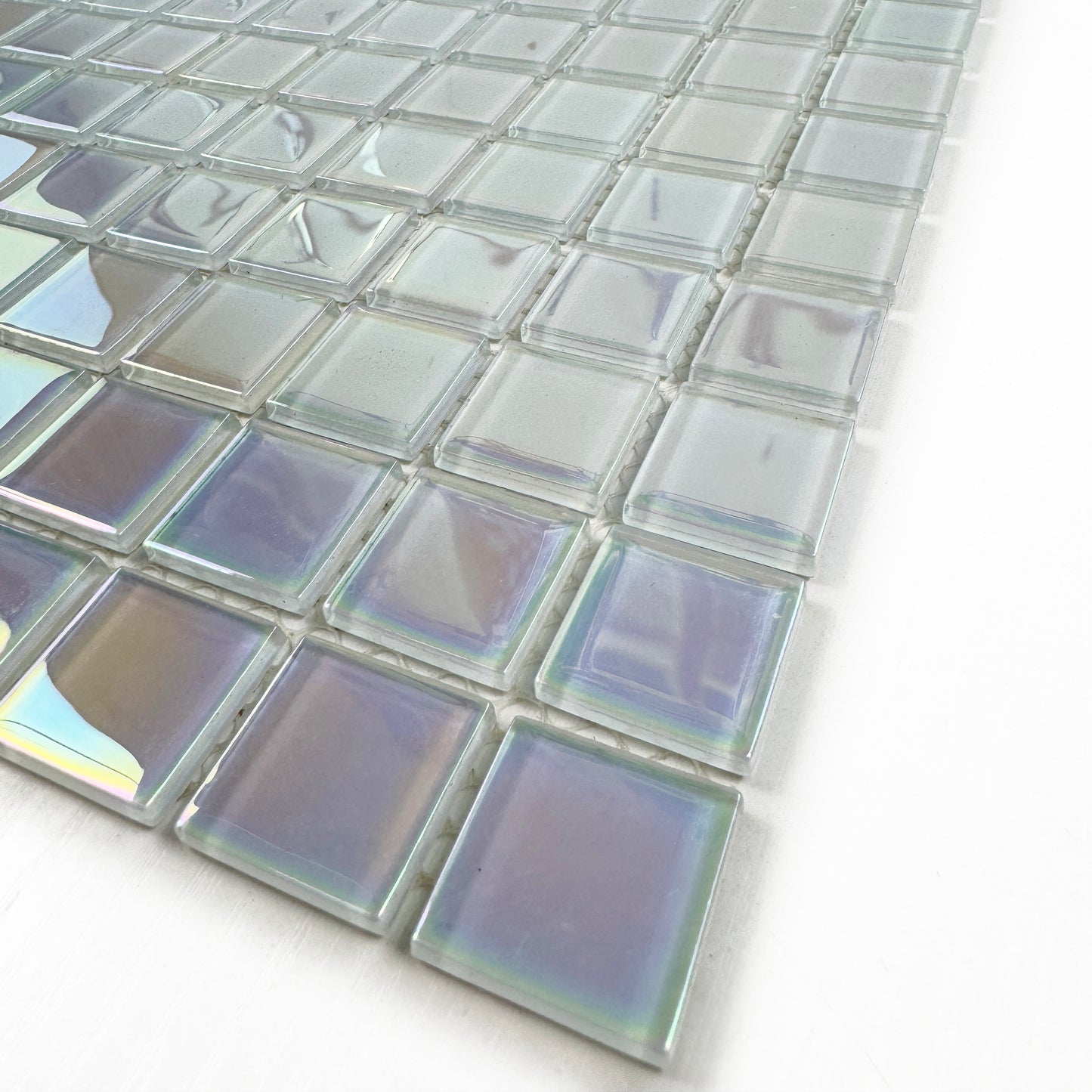 Crystal Cascade Collection Smoke Blue & White Iridescent Mixed Crystal Glass Mosaic