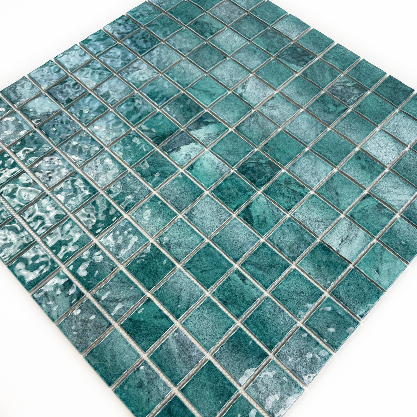 Serene Wave Forest Green Mable Design Porcelain Mosaic