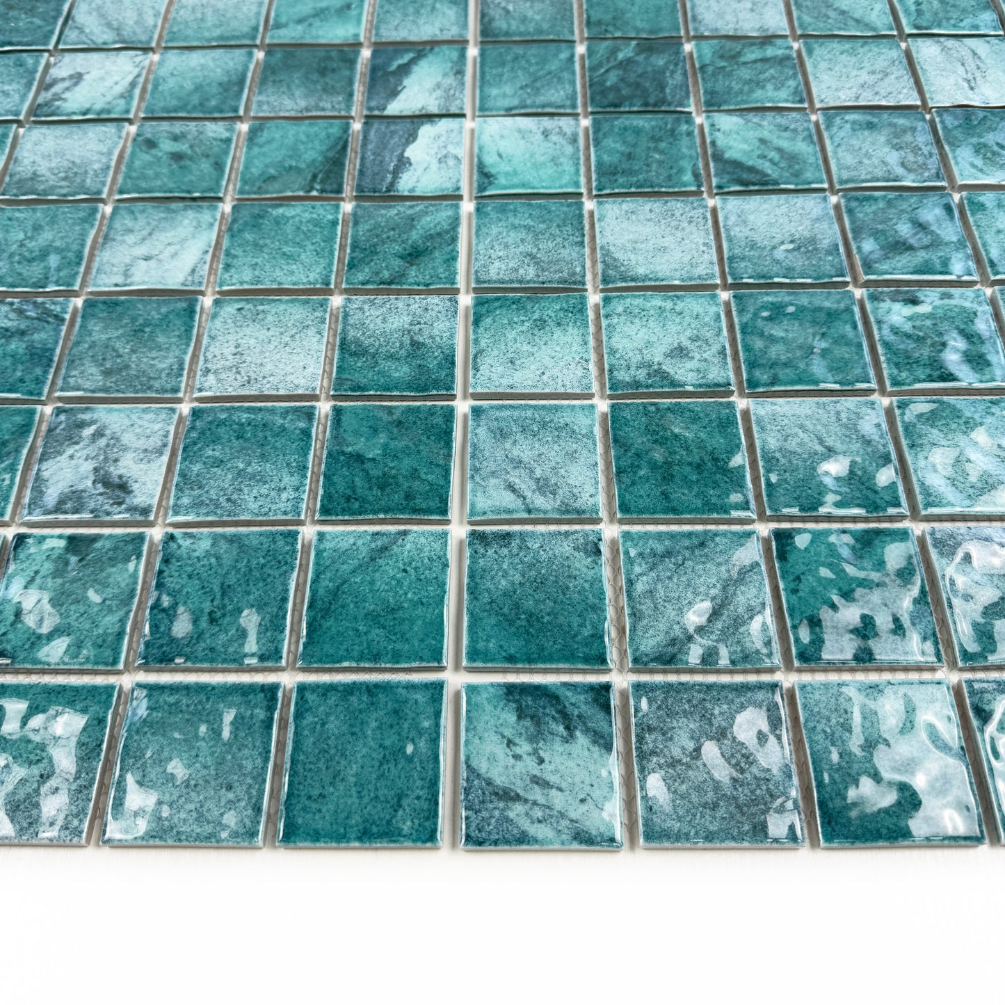 Serene Wave Forest Green Mable Design Porcelain Mosaic