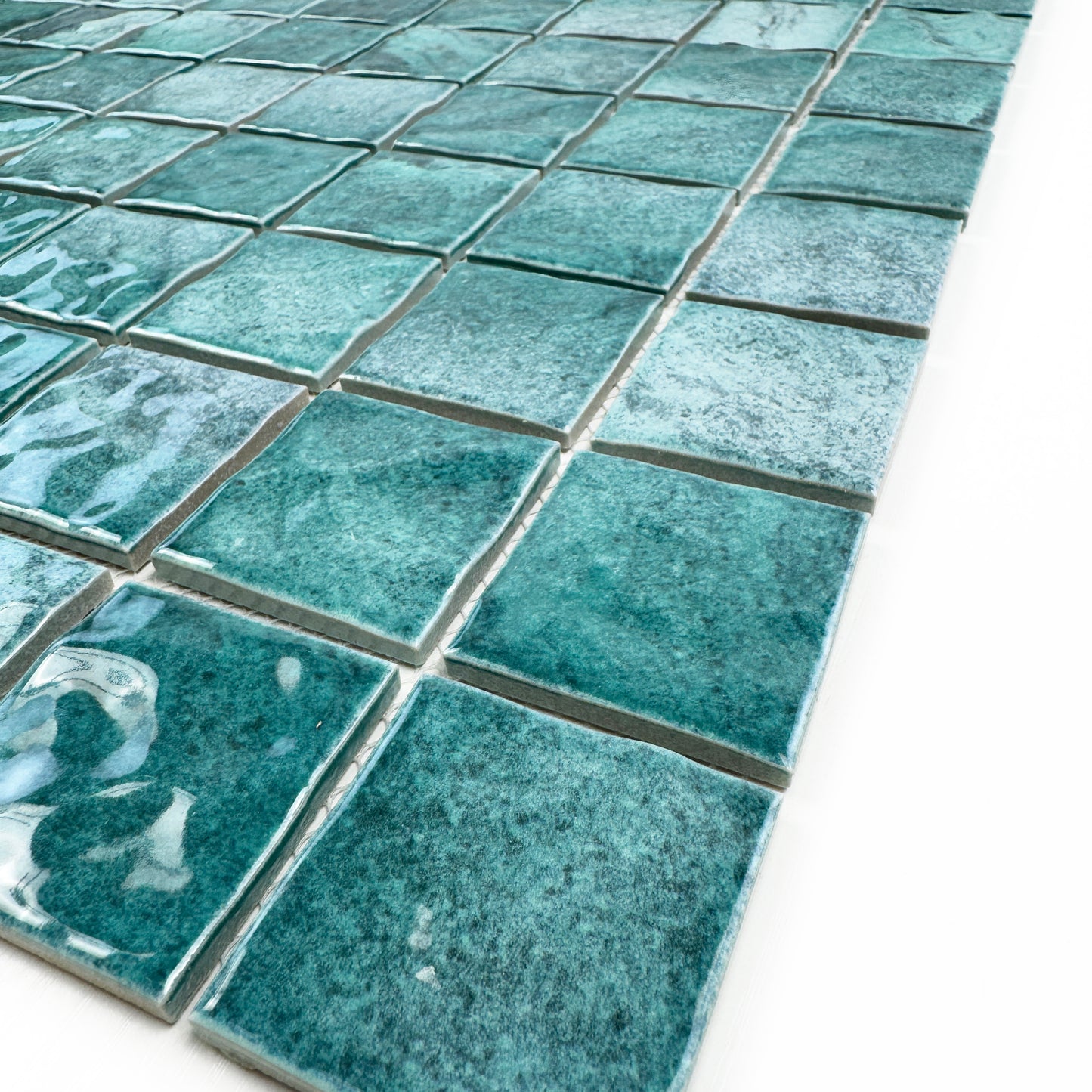 Serene Wave Forest Green Mable Design Porcelain Mosaic