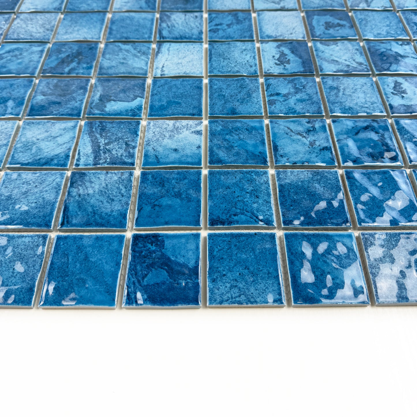 Serene Wave Sapphire Blue & Baby Blue Mixed mable design Porcelain Mosaic