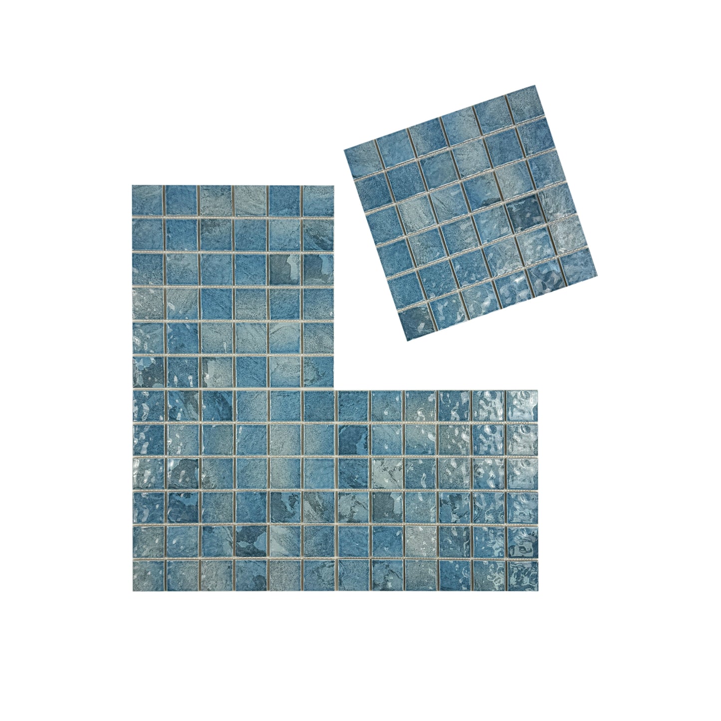 Serene Wave Light Blue & Cyan Blue Mixed Marble Design Porcelain Mosaic