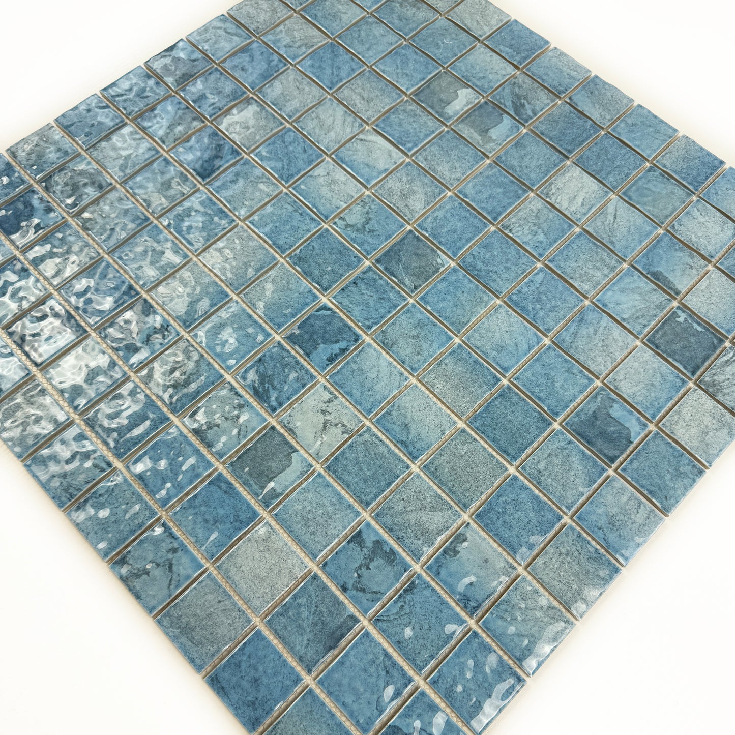 Serene Wave Light Blue & Cyan Blue Mixed Marble Design Porcelain Mosaic