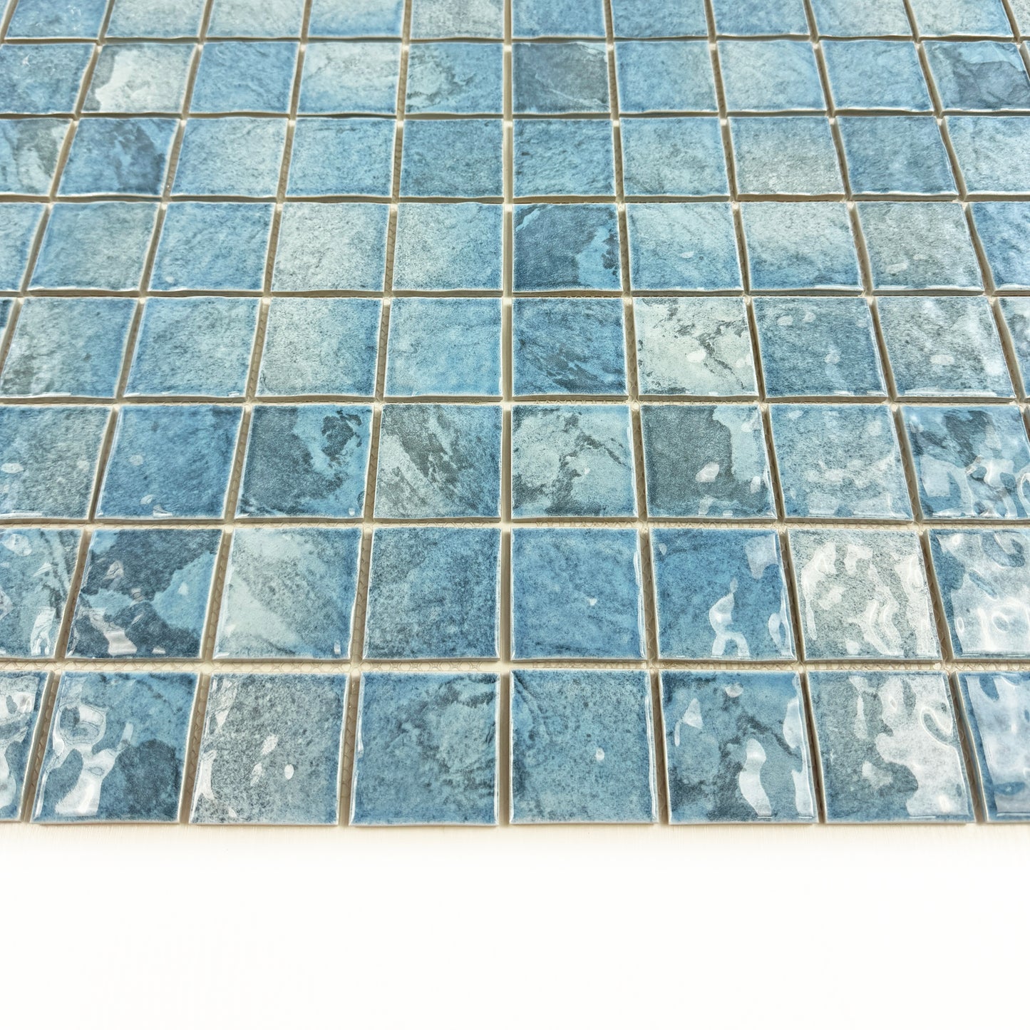 Serene Wave Light Blue & Cyan Blue Mixed Marble Design Porcelain Mosaic