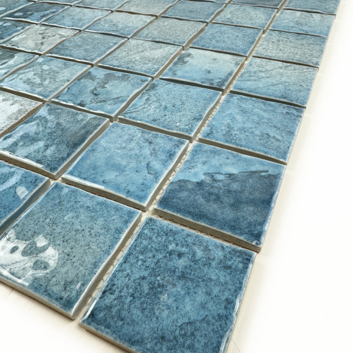 Serene Wave Light Blue & Cyan Blue Mixed Marble Design Porcelain Mosaic