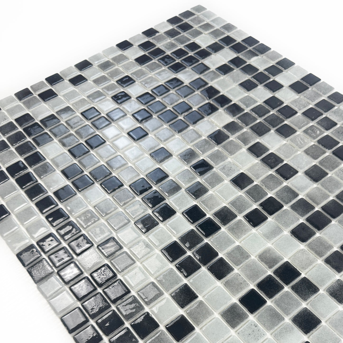 European Mosaic Series Light Grey & Black White Mixed Iridescent Recycled Glass Mosaic
