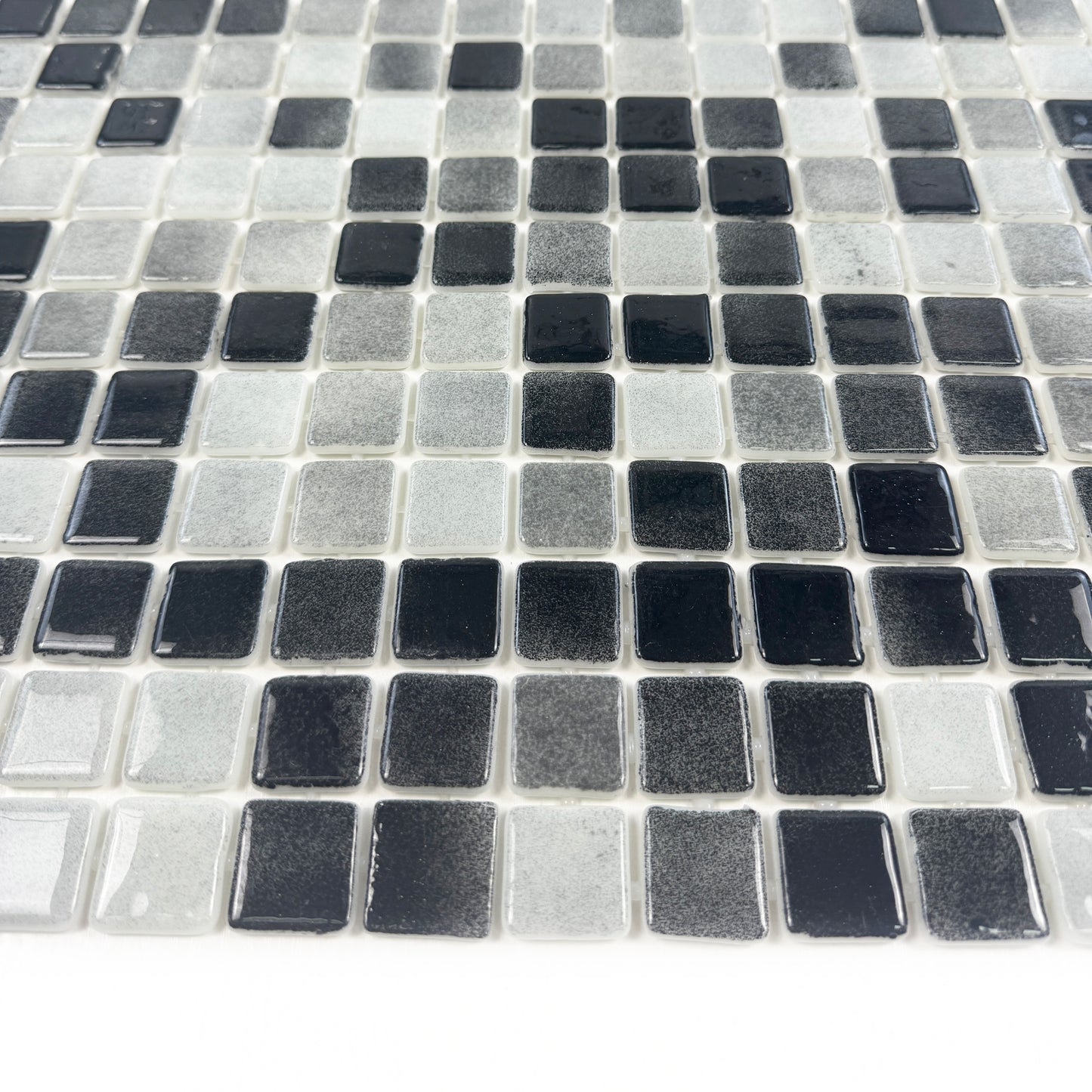 European Mosaic Series Light Grey & Black White Mixed Iridescent Recycled Glass Mosaic