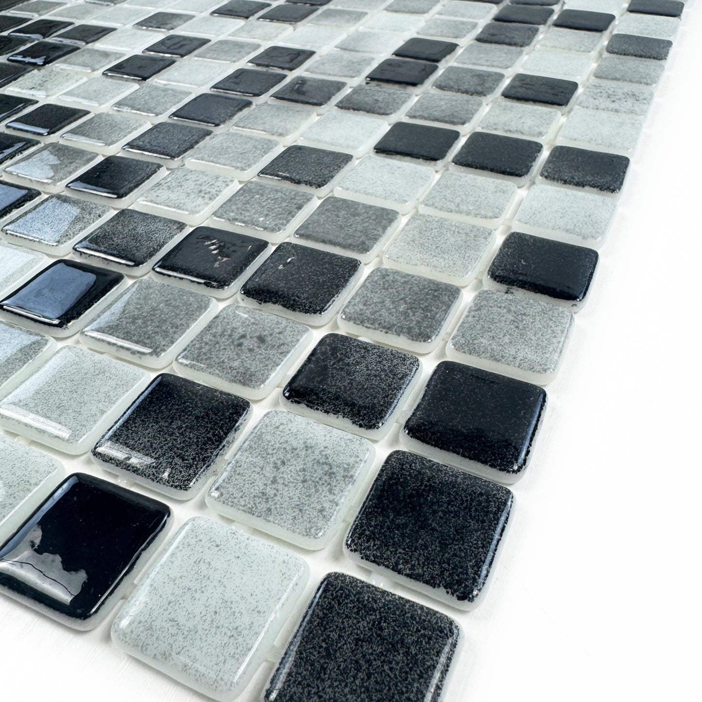 European Mosaic Series Light Grey & Black White Mixed Iridescent Recycled Glass Mosaic