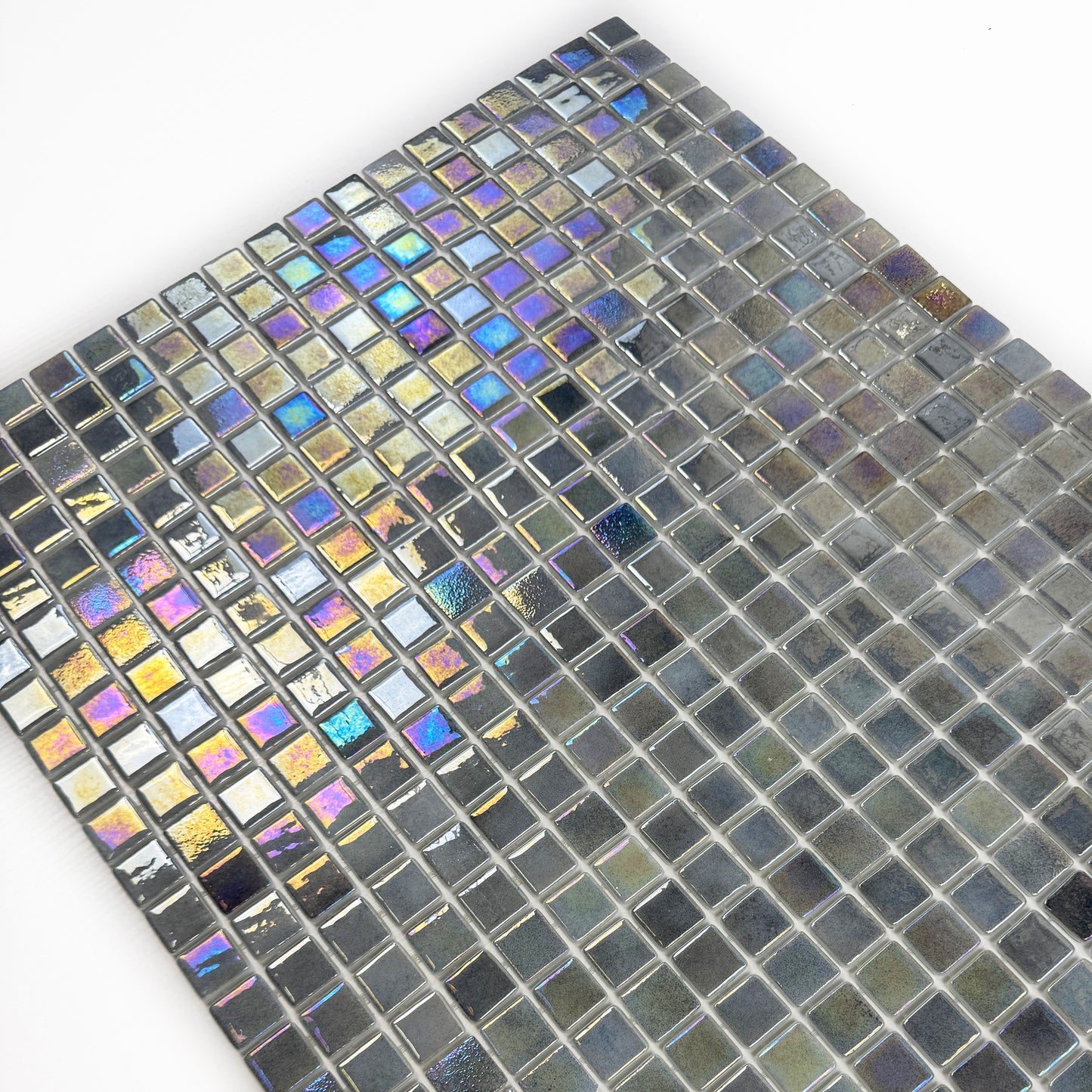 European Mosaic Series Light Grey Iridescent Recycled Glass Mosaic