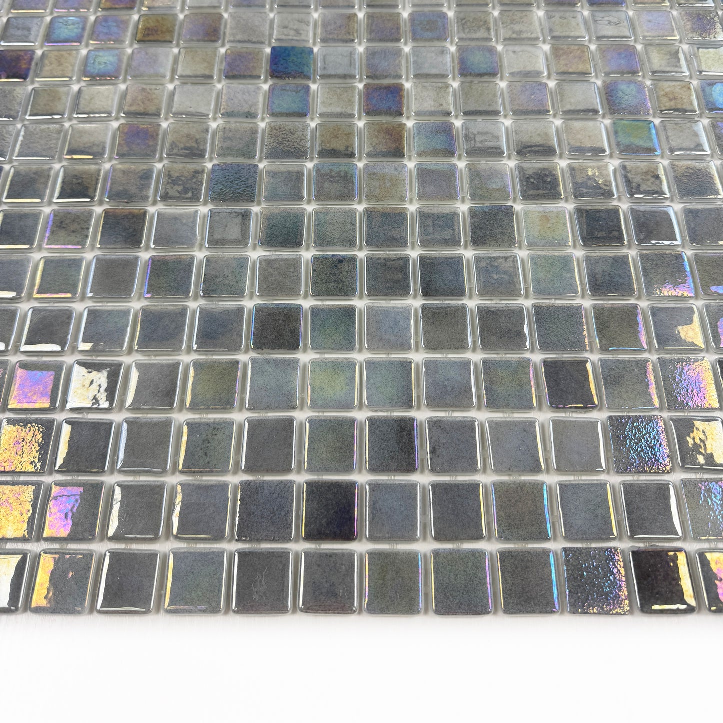 European Mosaic Series Light Grey Iridescent Recycled Glass Mosaic