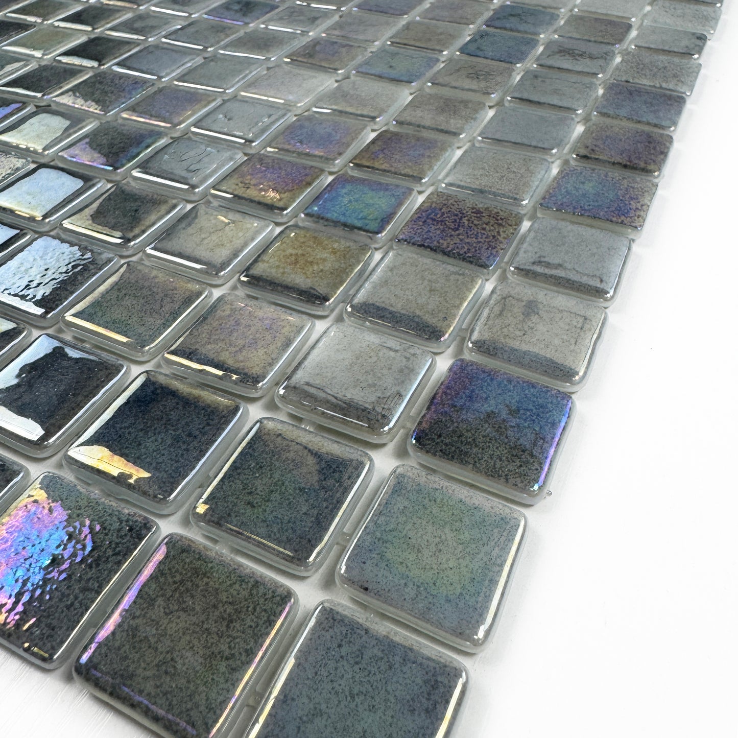 European Mosaic Series Light Grey Iridescent Recycled Glass Mosaic