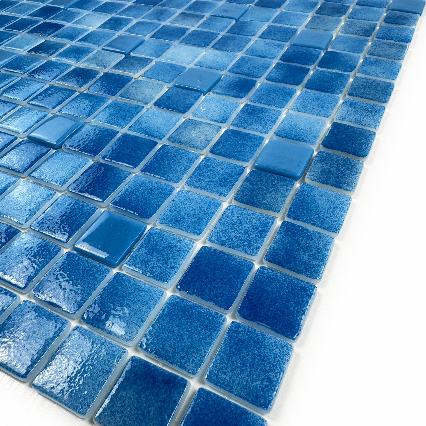 European Mosaic Series French Blue & Flourescent Blue Mixed Flourescent Glass Mosaic