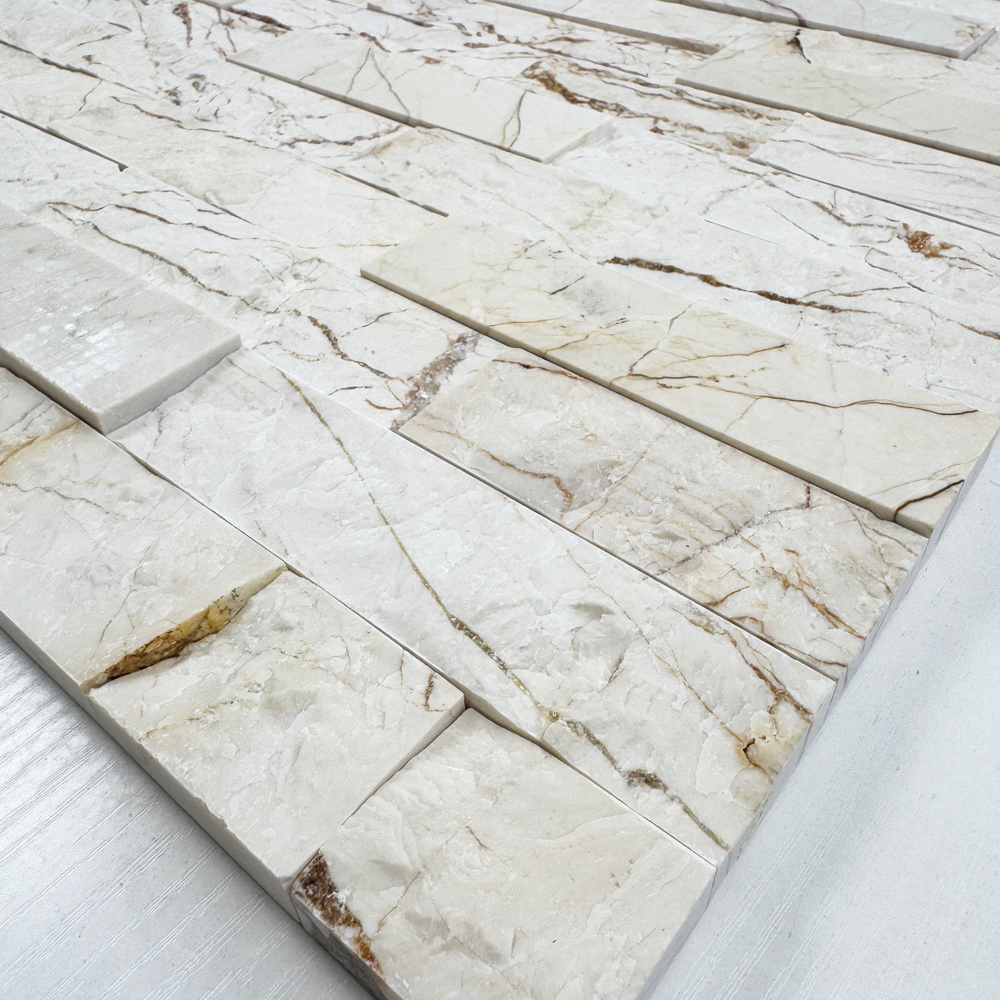 Luxe Aura series Parchment Beige With Gold Line Sofitel Polish & Split Marble Wall Cladding
