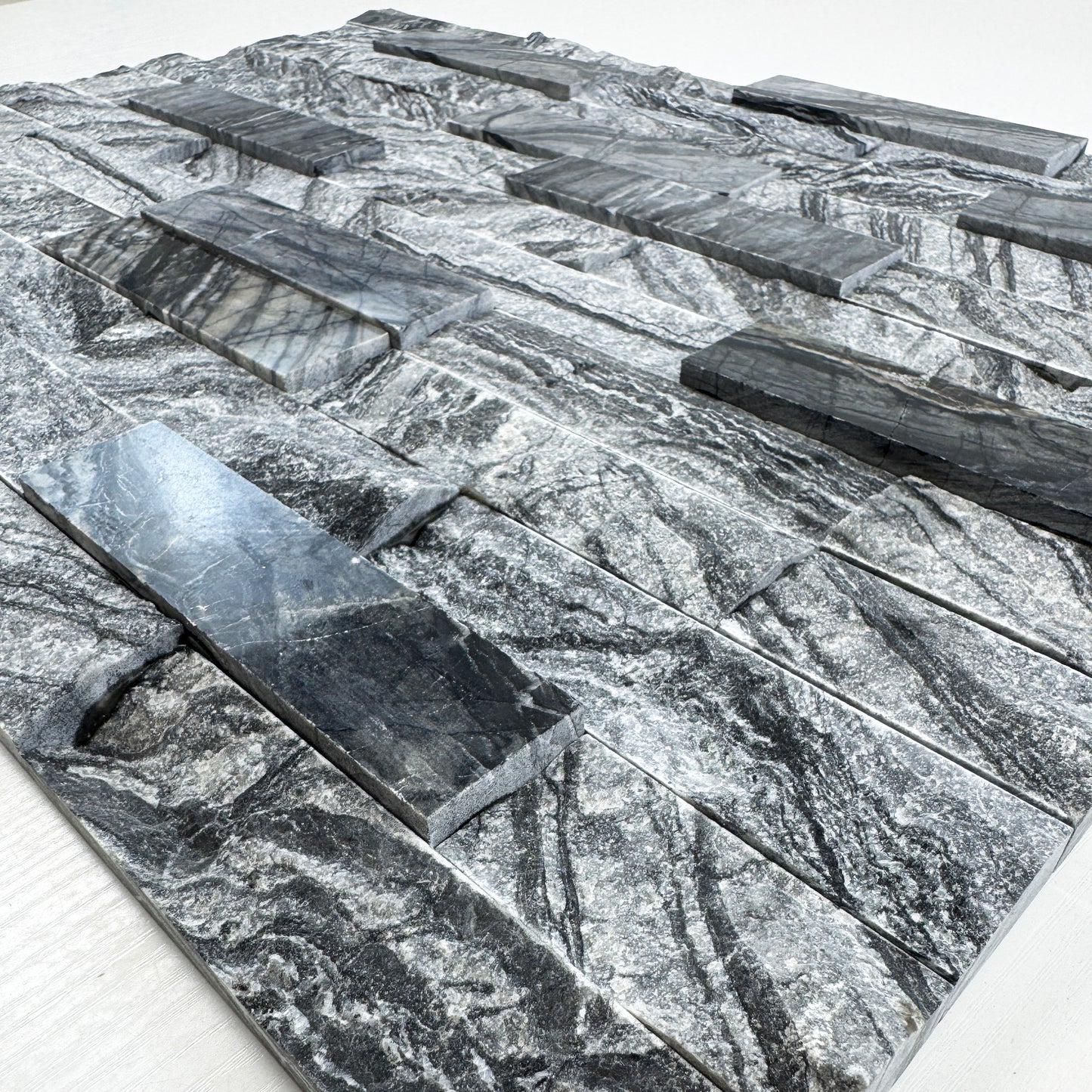 Luxe Aura series Antique Wood Vein Lava Grey & Charcoal Grey Polish & Split Marble Wall Cladding
