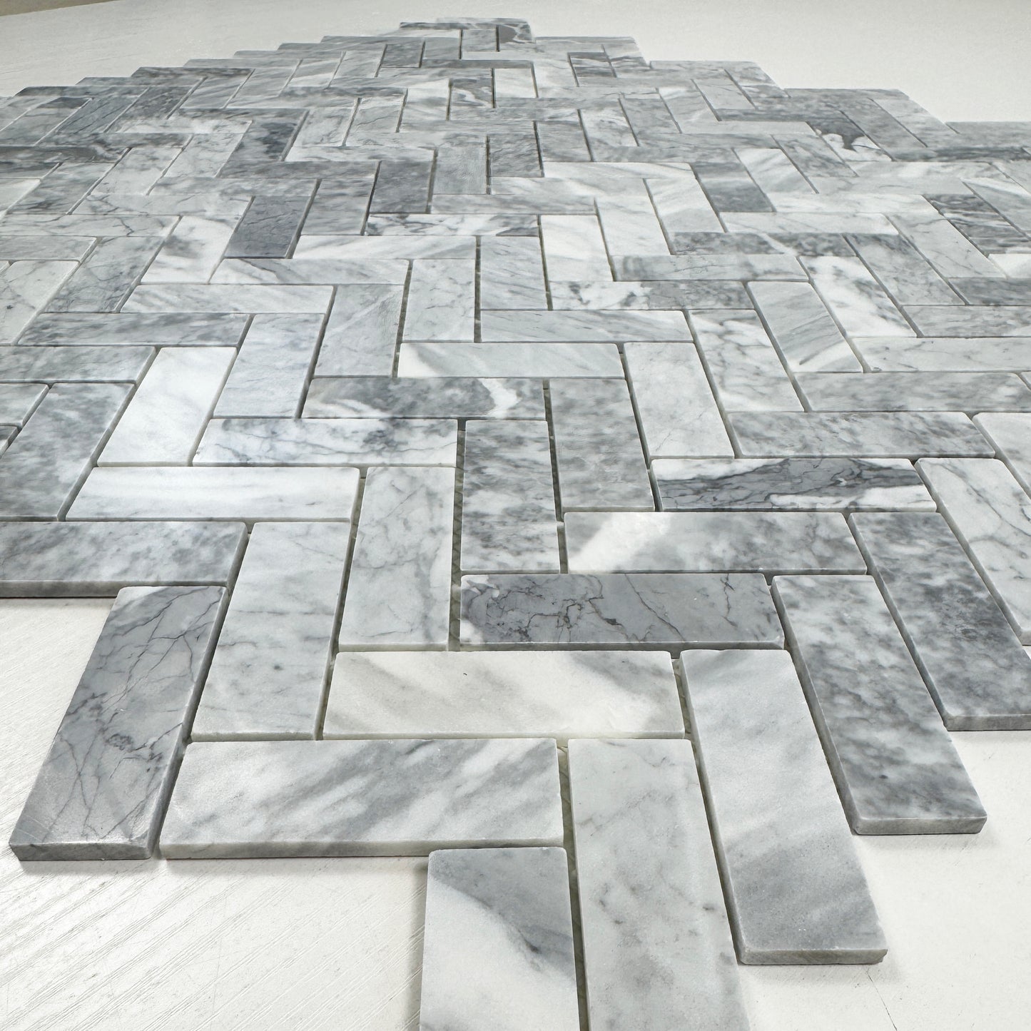 Bardigio Mosaic Series Bardiglio Polished Herringbone Marble Mosaic