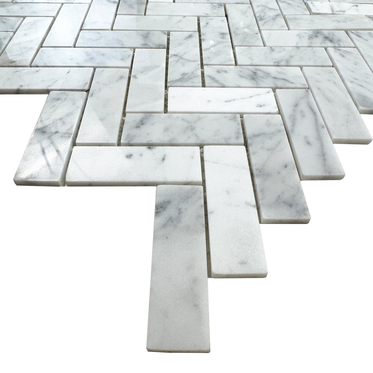 Carrara White Series Polished Herringbone Marble Mosaic