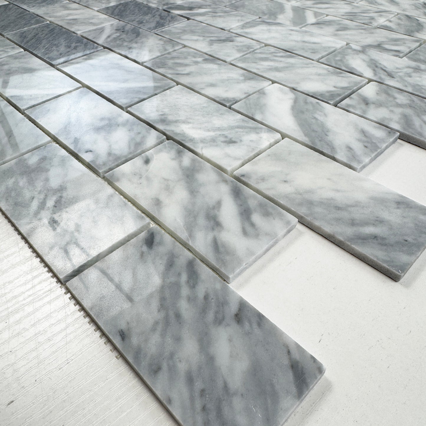 Bardiglio Mosaic Series Polished Brickwork Pattern Rectangular Marble Mosaic