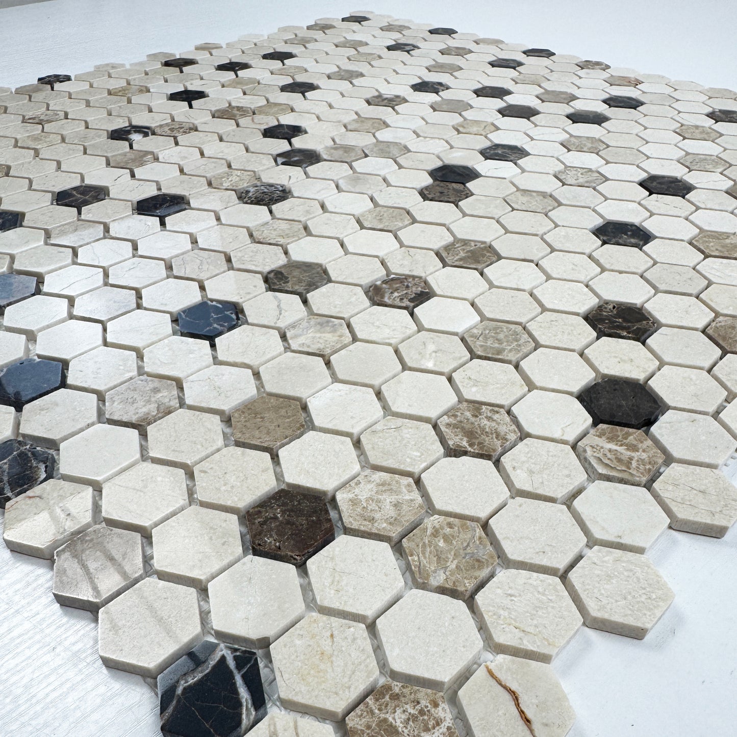 Barcelona Earth Series Dark Emperador & Light Emperador & Cream Marfil Polished Hexagon Marble Mosaic
