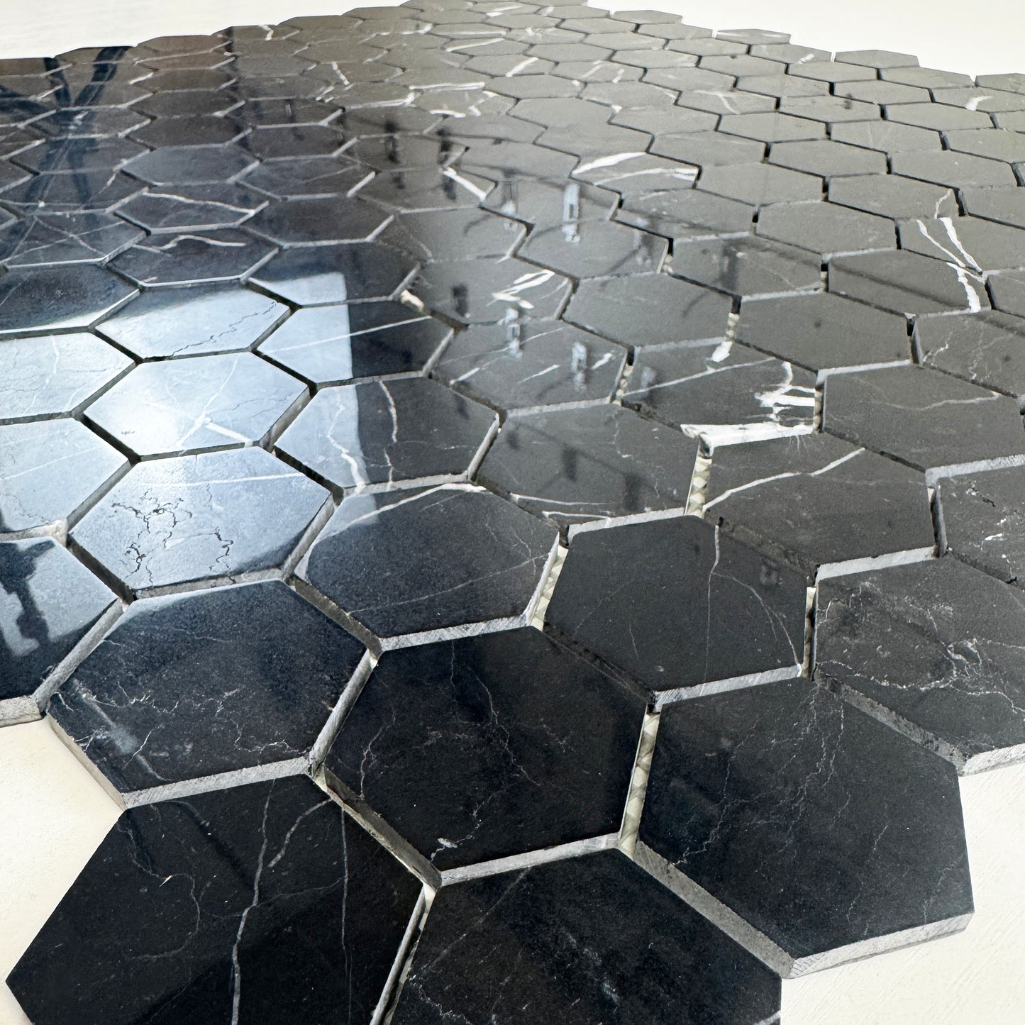Black Marquina Series Polished Hexagon Marble Mosaic