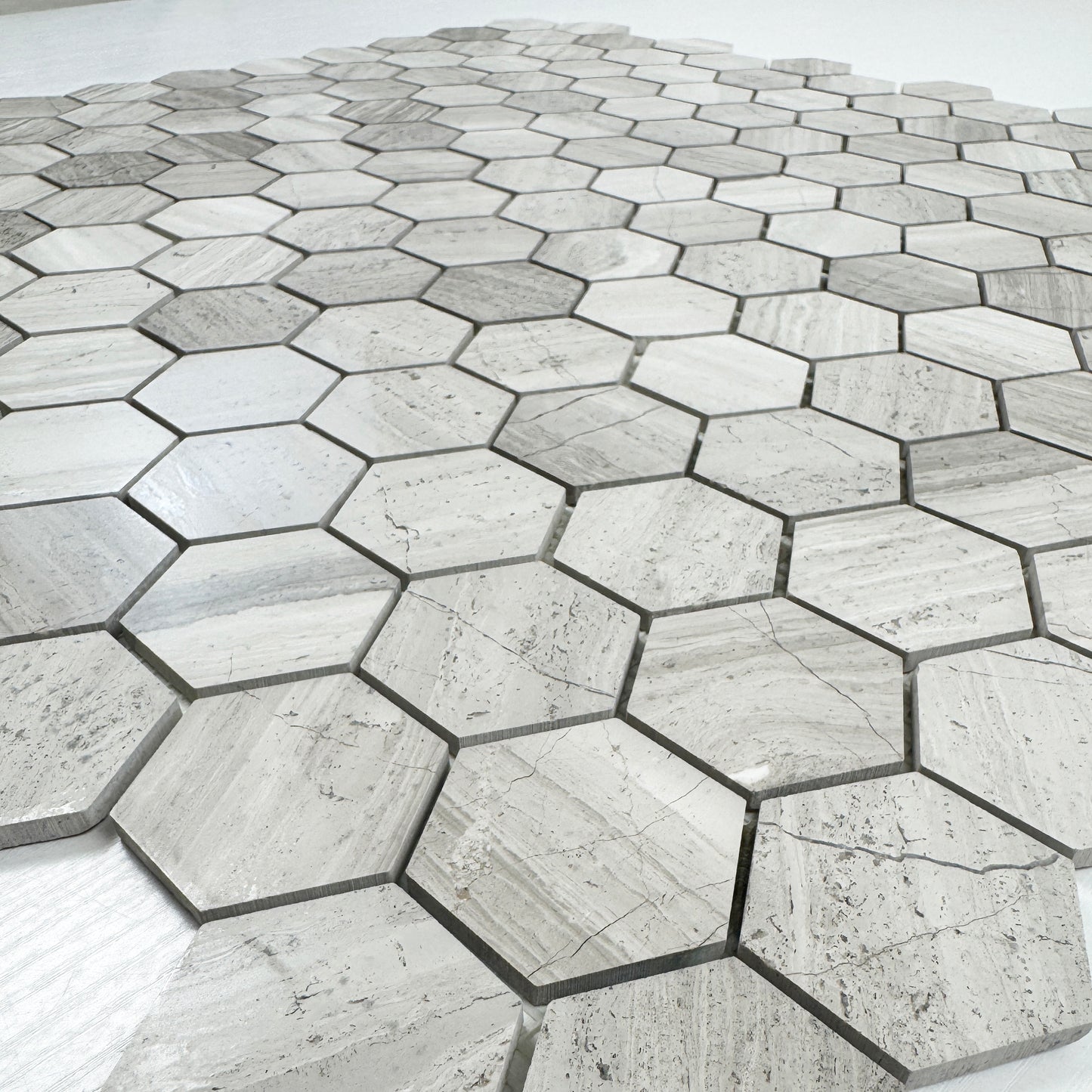 White Wood Series Vein Polished Hexagon Marble Mosaic