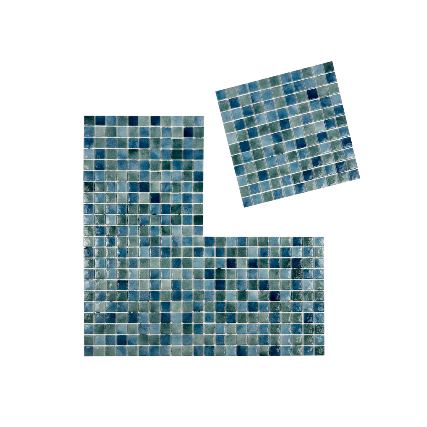 Regal Europe Series Olive Green & Baby Blue & Yale Blue Mixed Glossy Recycled Glass Mosaic