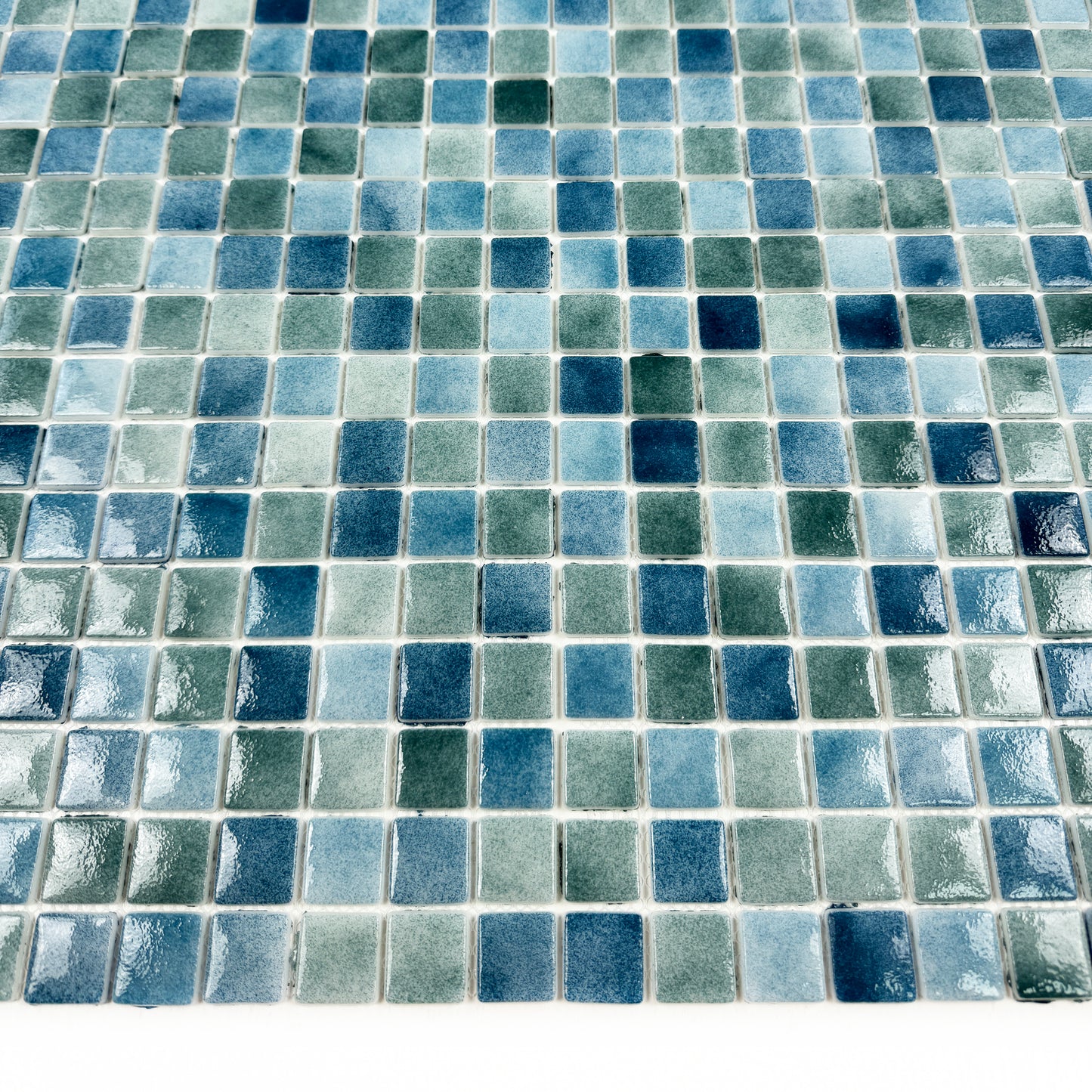 Regal Europe Series Olive Green & Baby Blue & Yale Blue Mixed Glossy Recycled Glass Mosaic