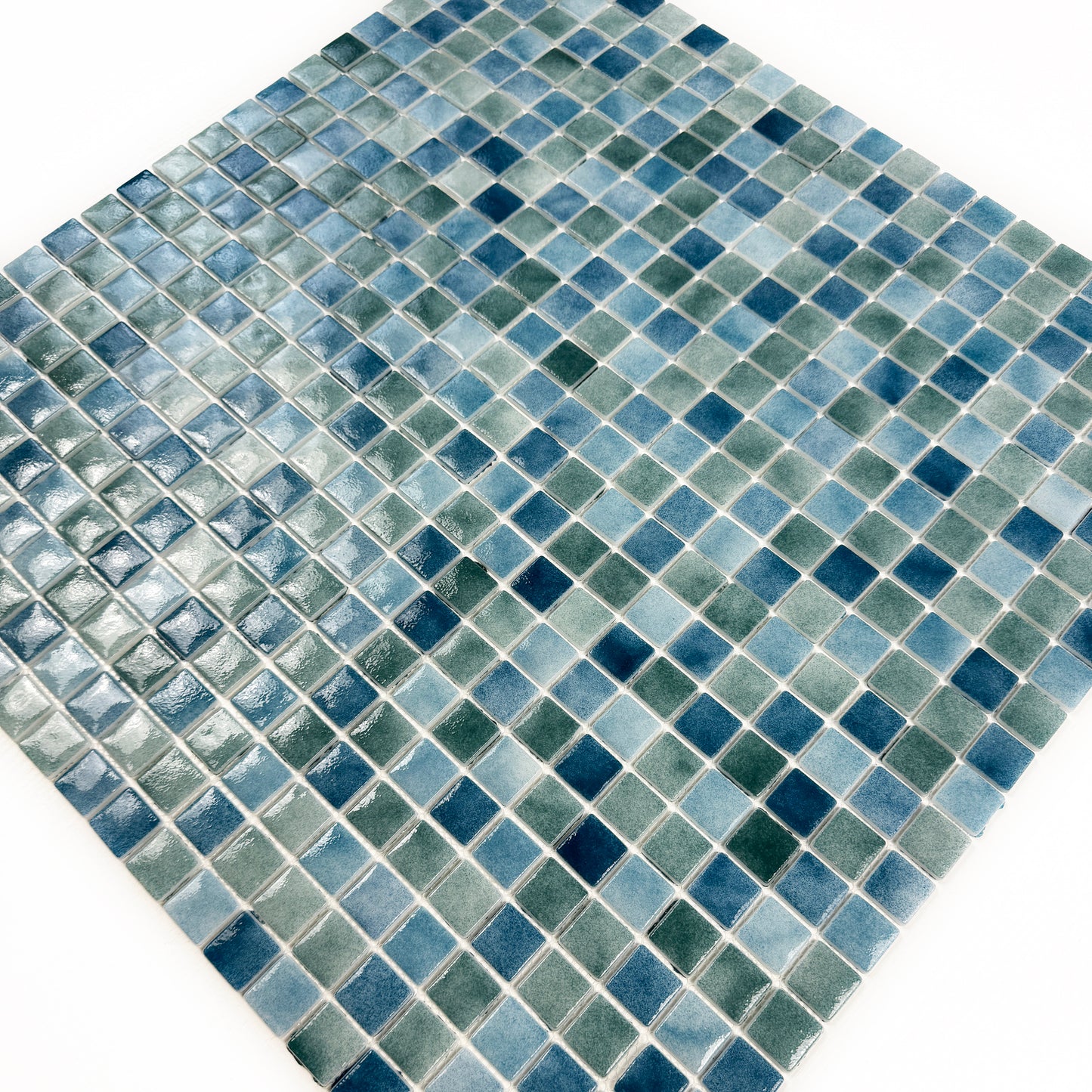 Regal Europe Series Olive Green & Baby Blue & Yale Blue Mixed Glossy Recycled Glass Mosaic
