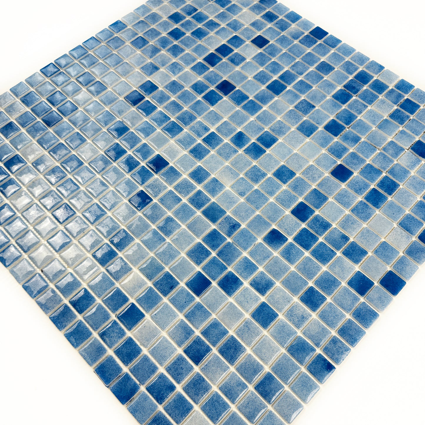 Regal Europe Series Azure Blue & Baby Blue Mixed Glossy Recycled Glass Mosaic