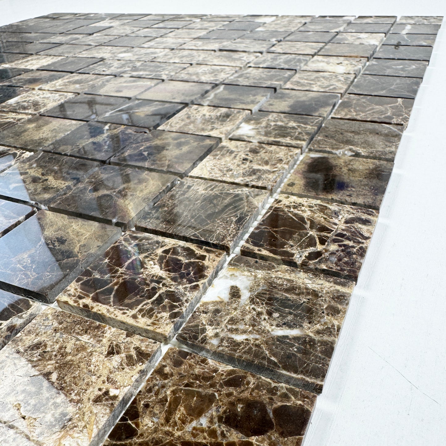 Barcelona Earth Series Dark Emperador Polished Square Marble Mosaic