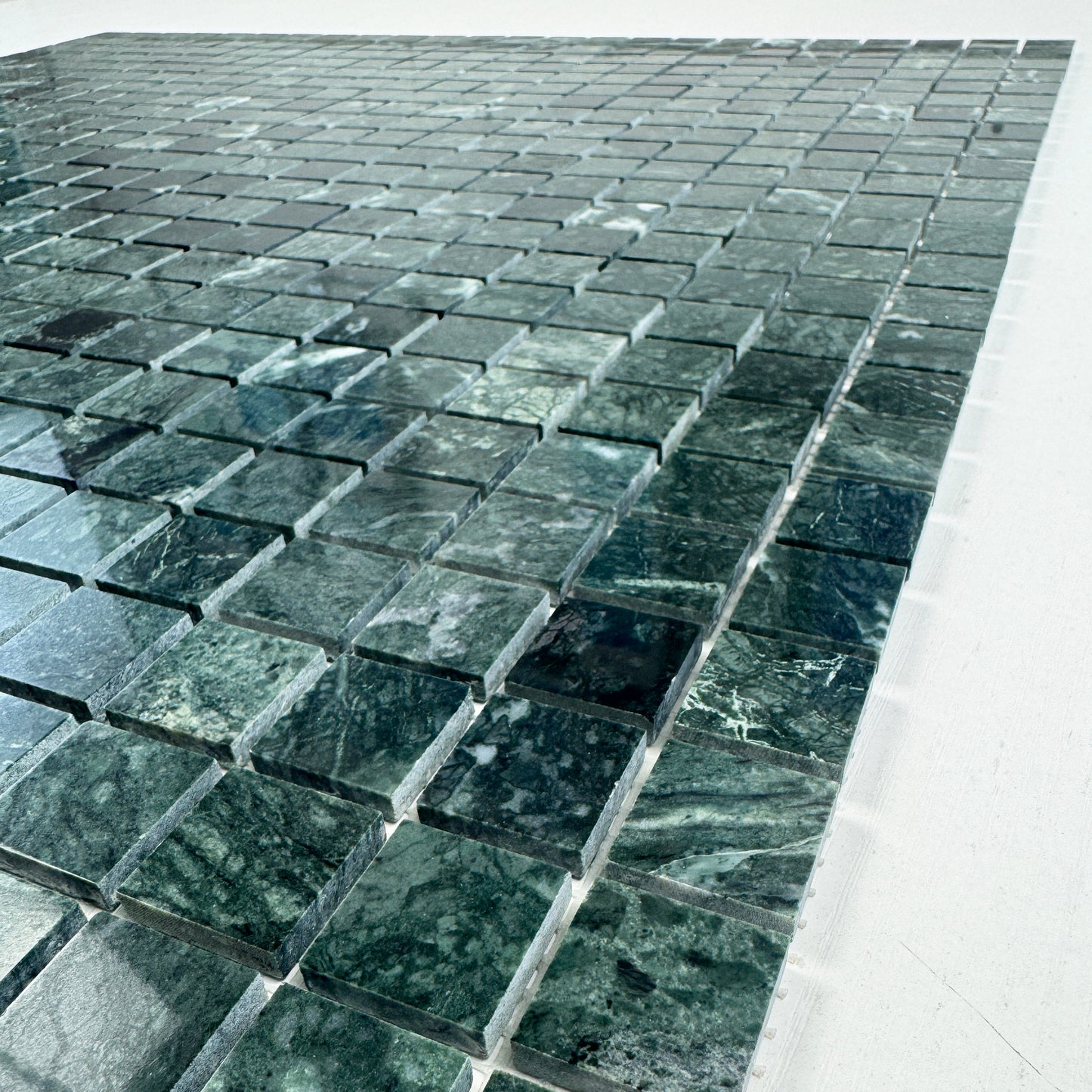 Verde Alpi Series Dark Green Polished Square Marble Mosaic