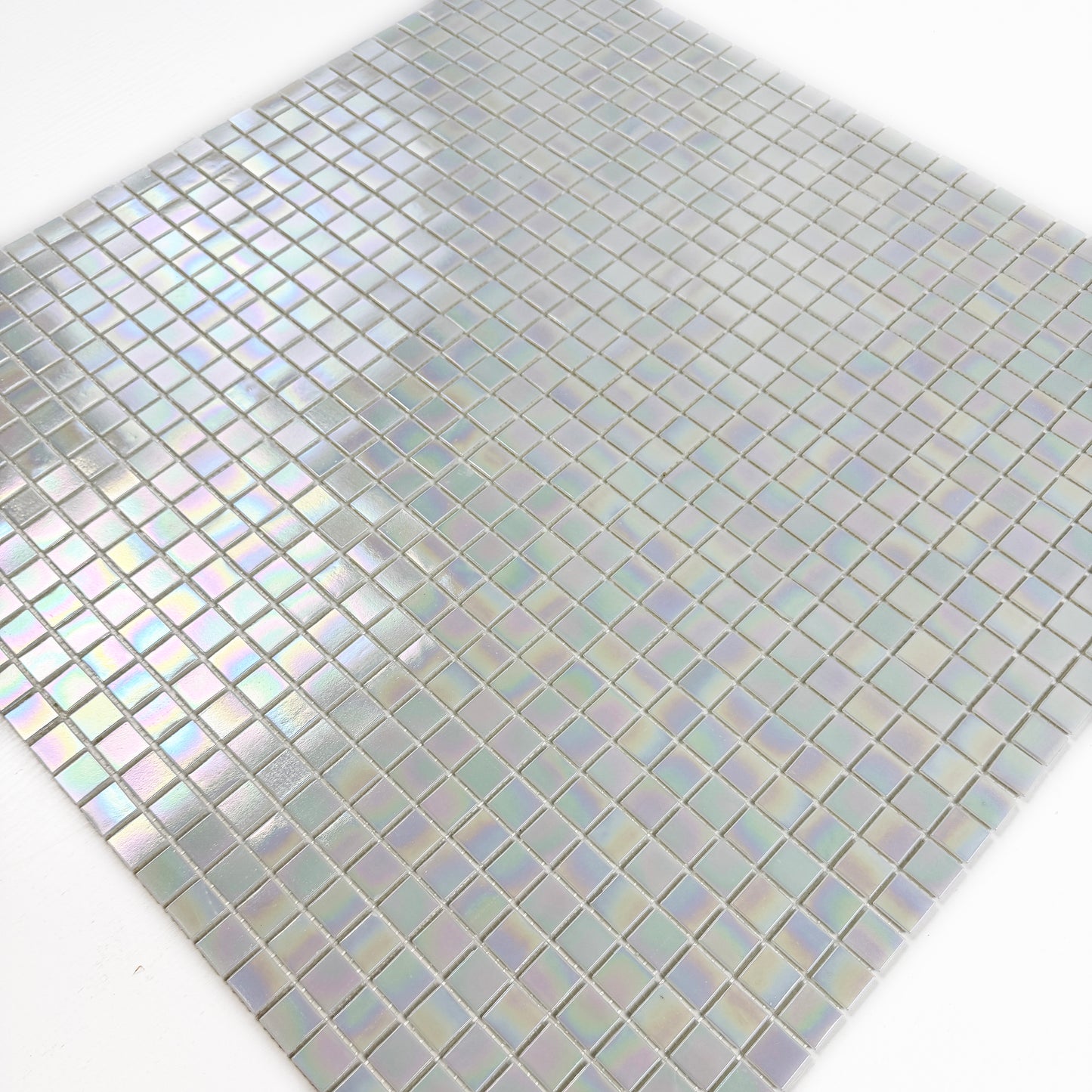 Glacial Artistry Series White Iridescent Hot Melt Glass Mosaic