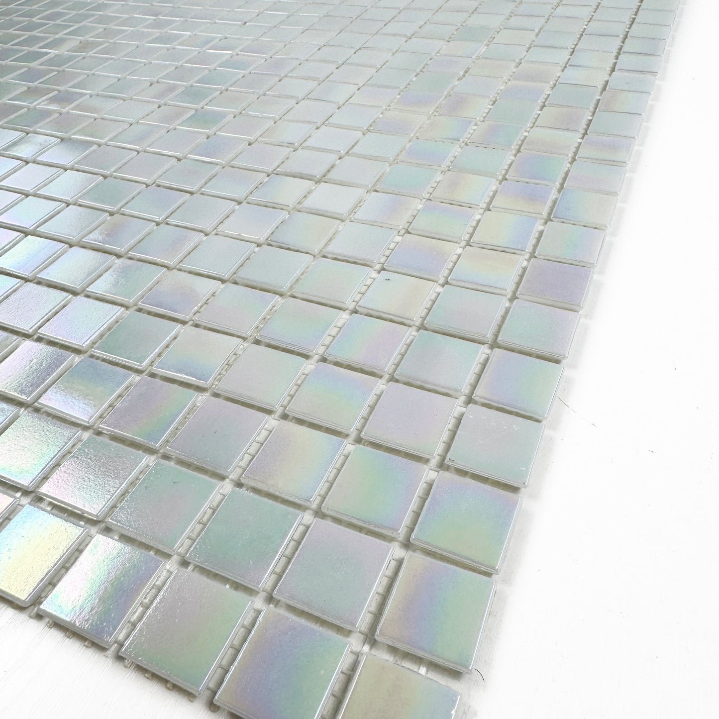 Glacial Artistry Series White Iridescent Hot Melt Glass Mosaic
