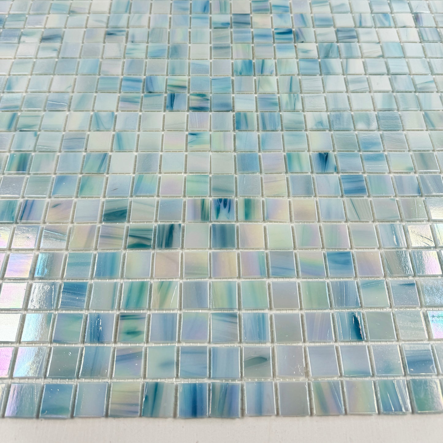 Glacial Artistry Series Nile Blue & Tiffany Blue & Cream White Mixed Hot Melt Glass Mosaic